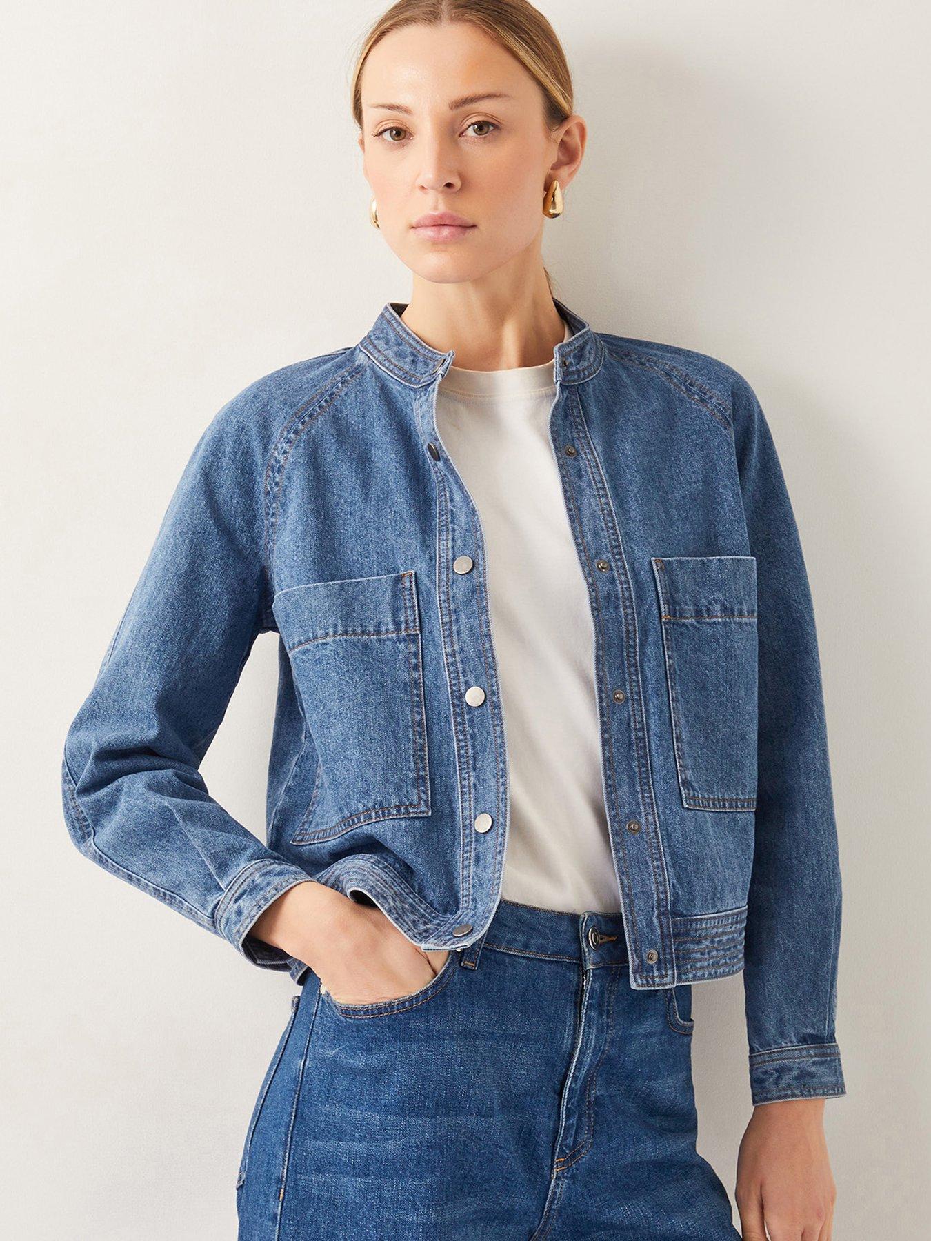 Monsoon Binky Crop Collarless Denim Jacket Blue Very