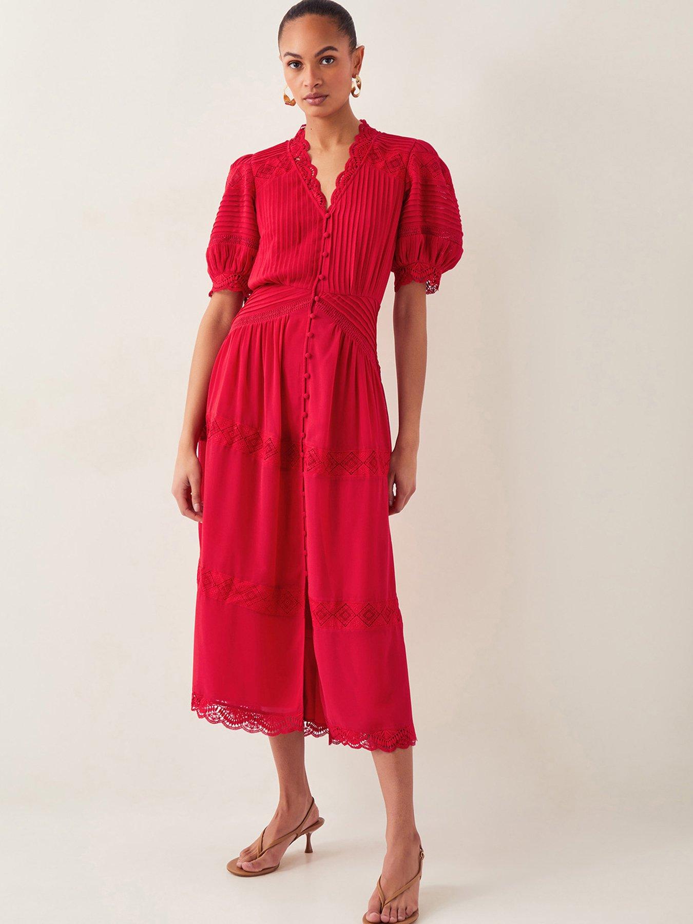 undefined Kiana Pintuck Dress - Red