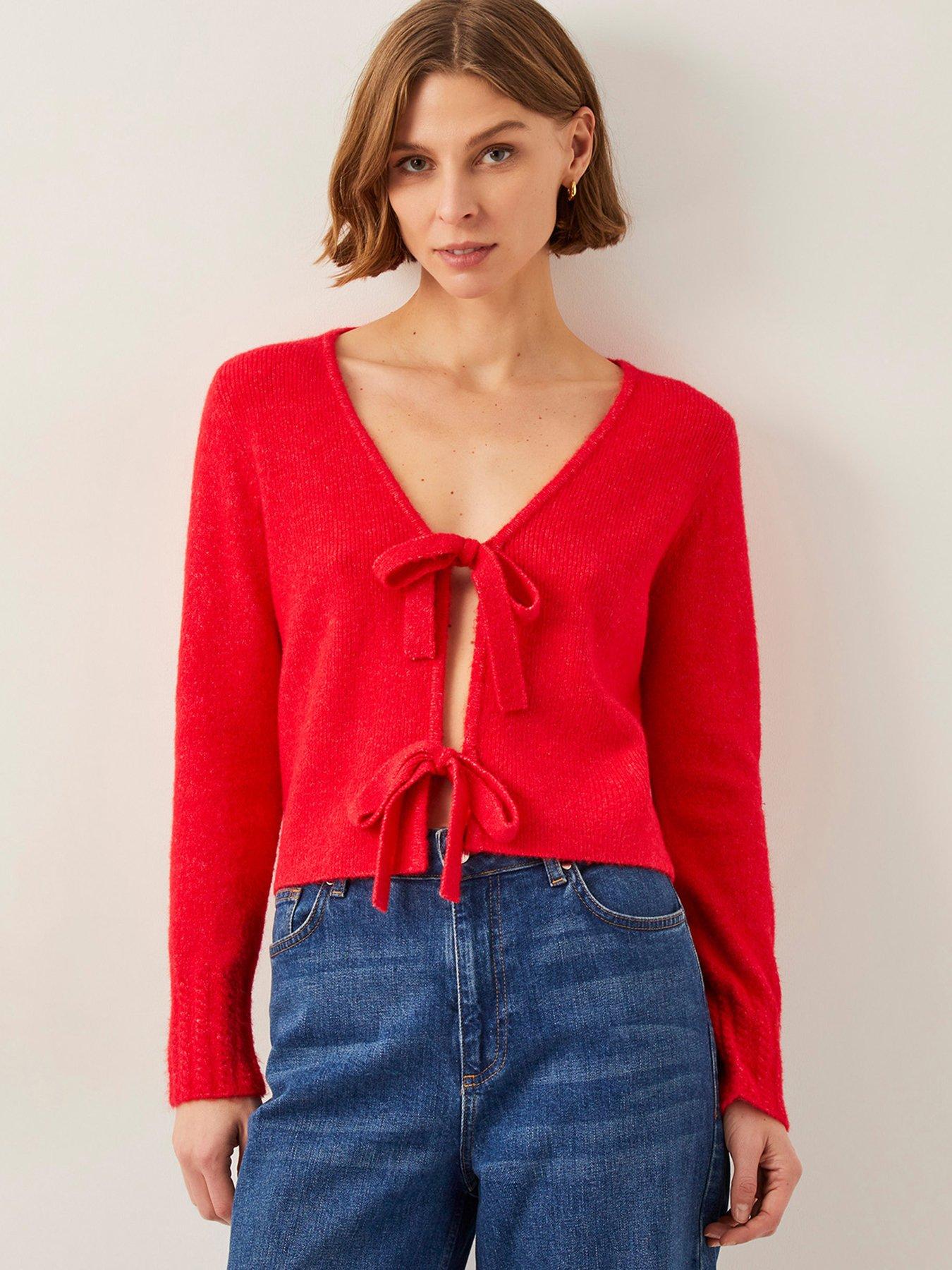 undefined Tina Tie Cardigan - Red