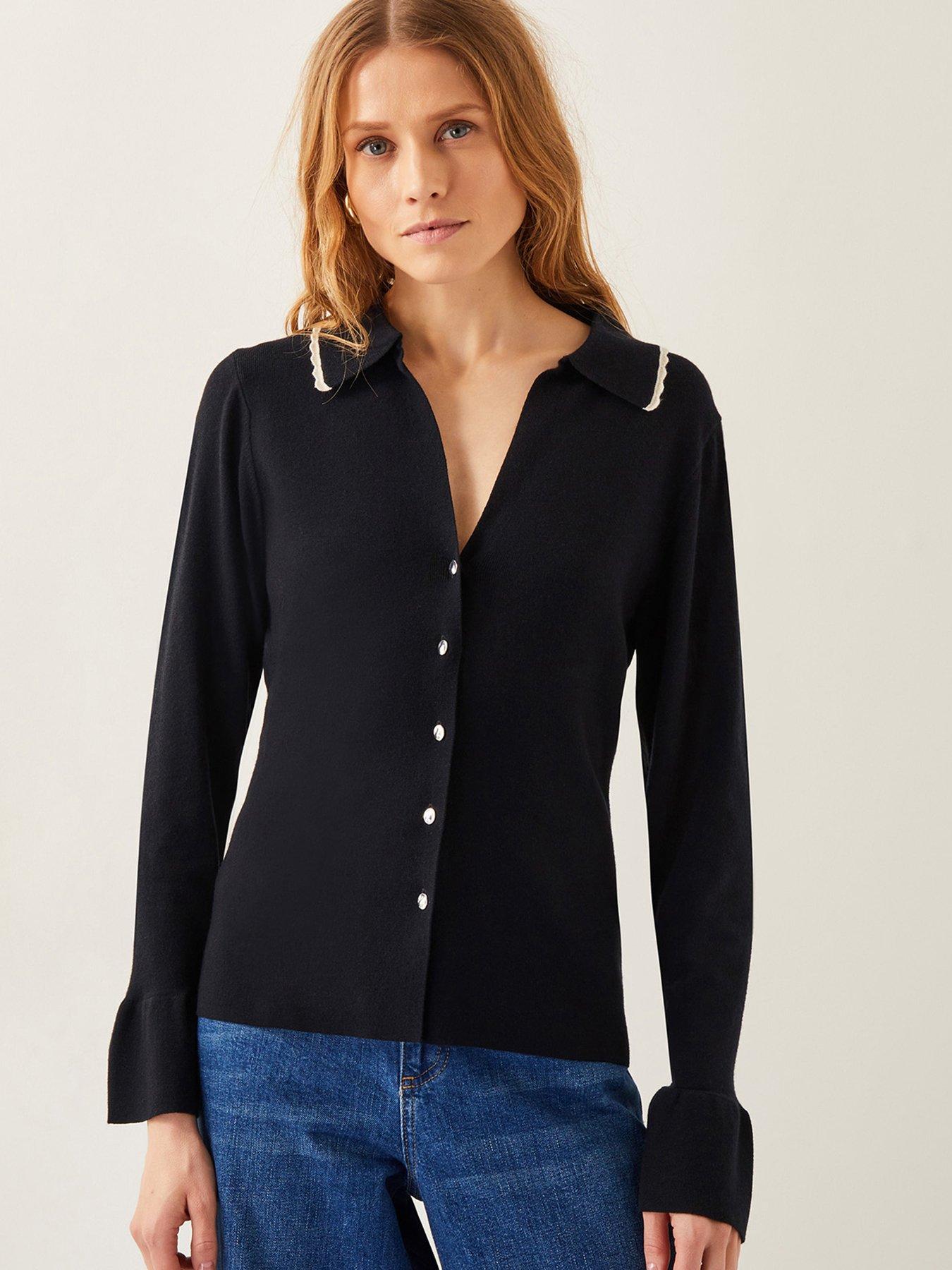 Image 1 of 5 of Monsoon Bray Button Cardigan - Black