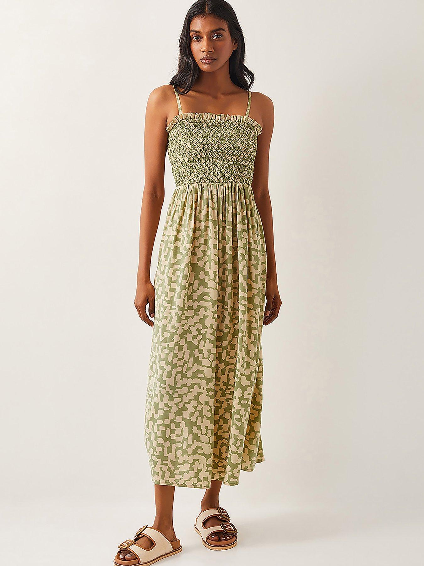 Image 1 of 5 of Monsoon Ania Geometric Bandeau Dress - Green