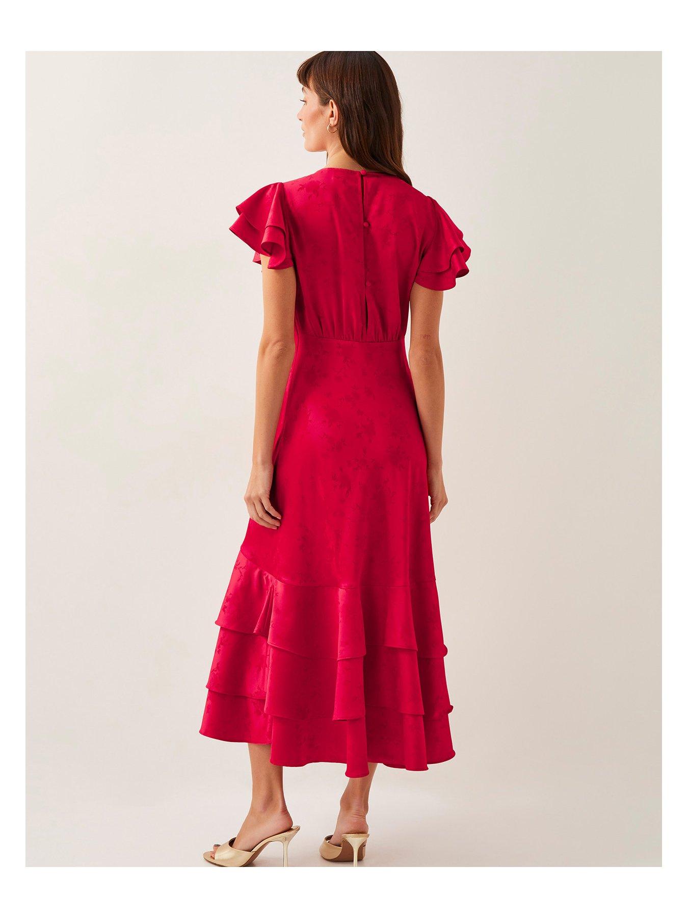 Image 2 of 5 of Monsoon Ester Satin Dress - Red