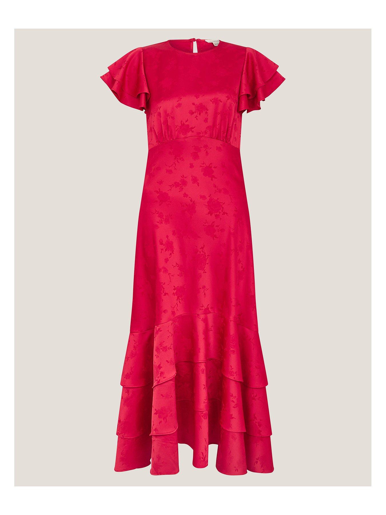 Image 3 of 5 of Monsoon Ester Satin Dress - Red