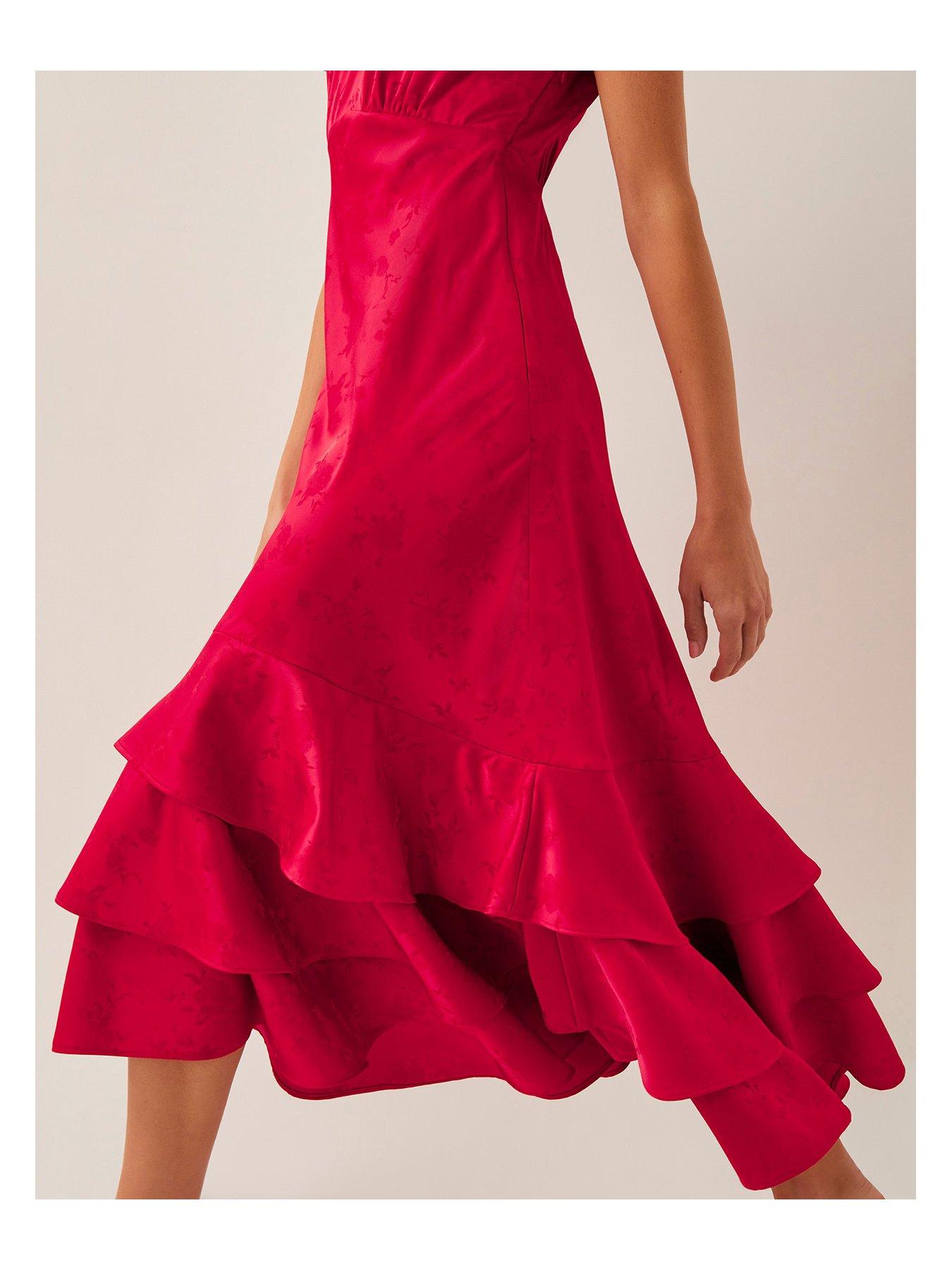 Image 4 of 5 of Monsoon Ester Satin Dress - Red
