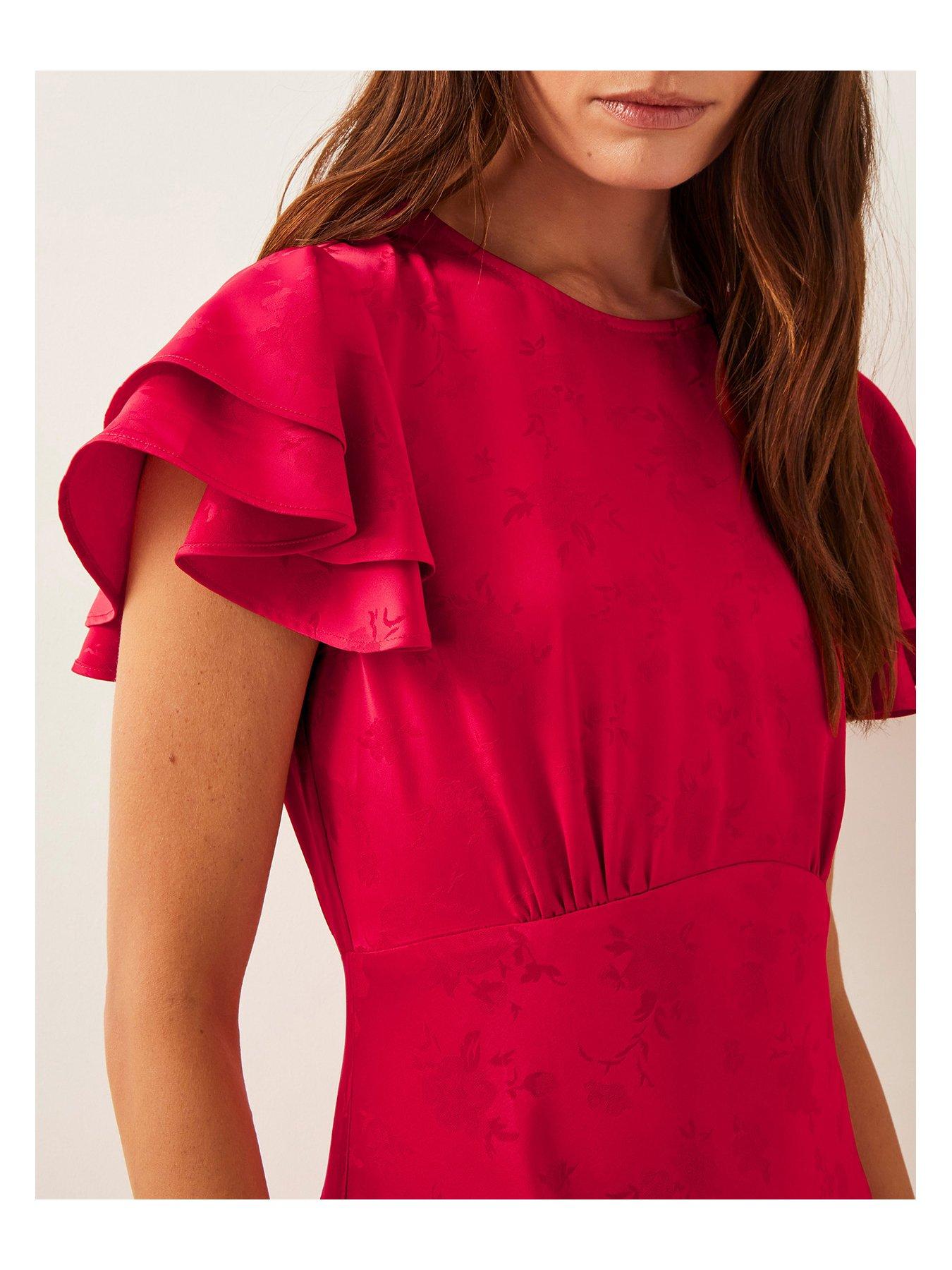 Image 5 of 5 of Monsoon Ester Satin Dress - Red