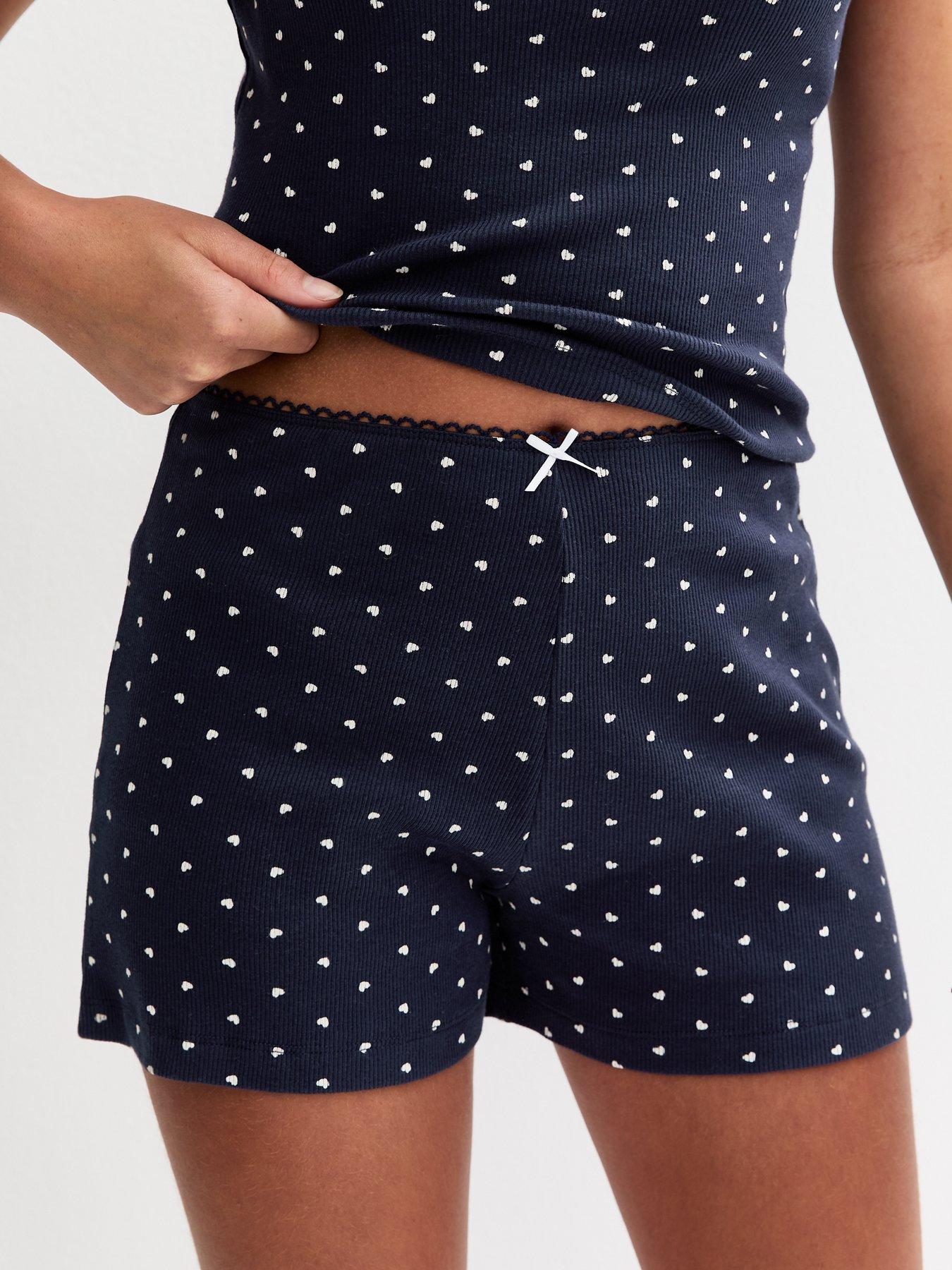 undefined Girls Navy Heart Print Cami Top And Shorts Pyjama Set