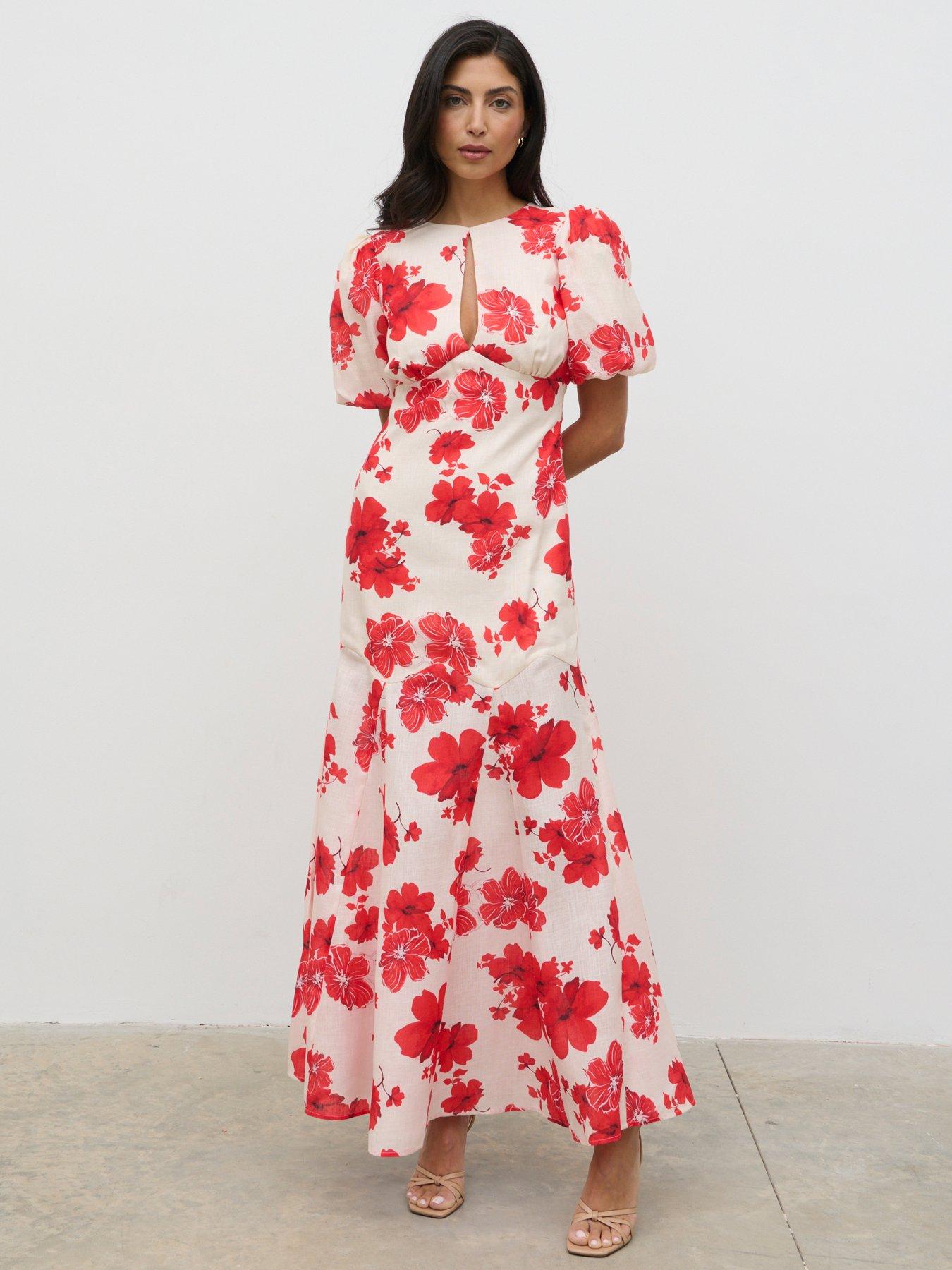 Pretty Lavish Lottie Printed Linen Puff Sleeve Dress