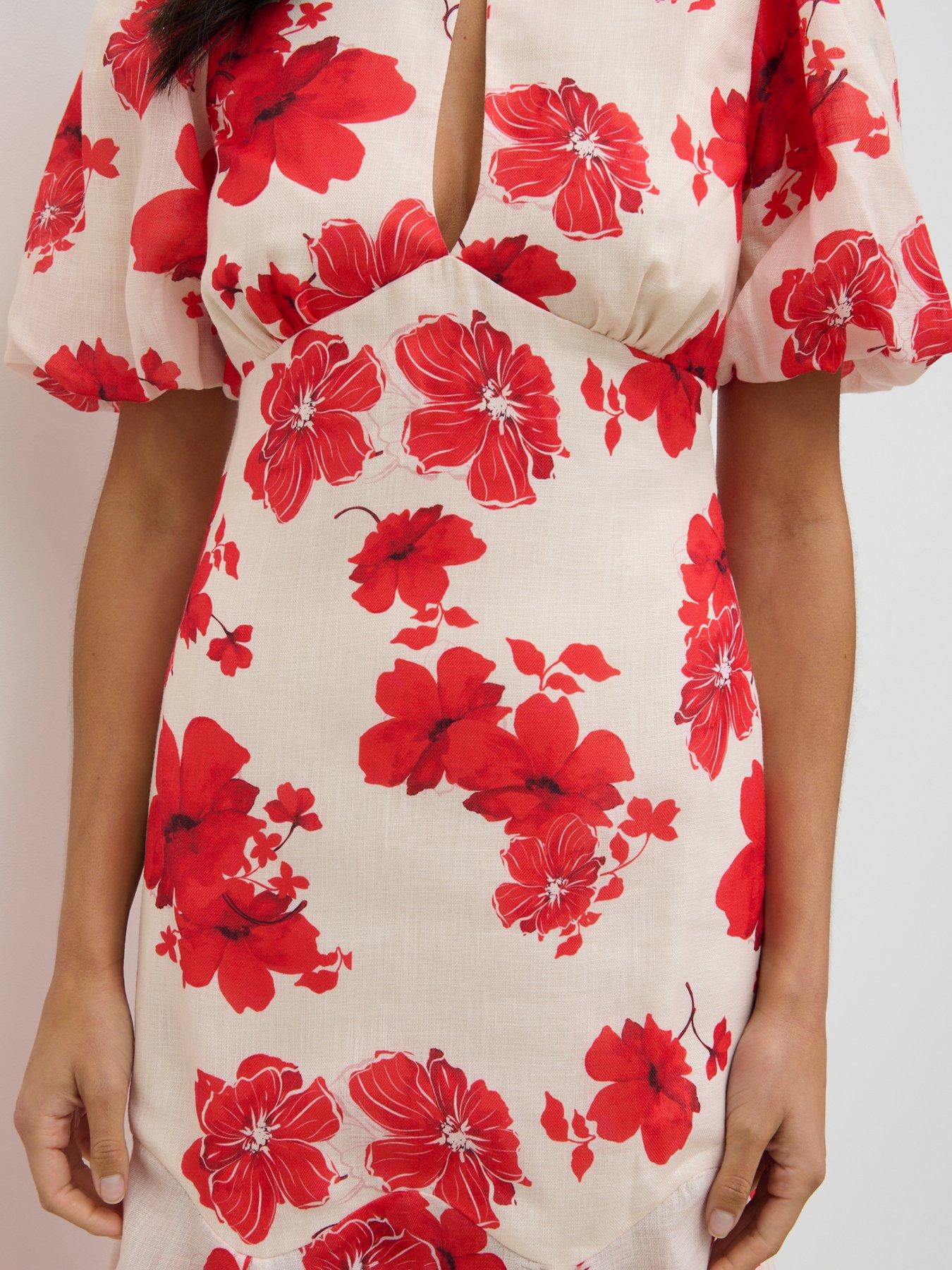 Image 4 of 4 of Pretty Lavish Lottie Printed Linen Puff Sleeve Dress