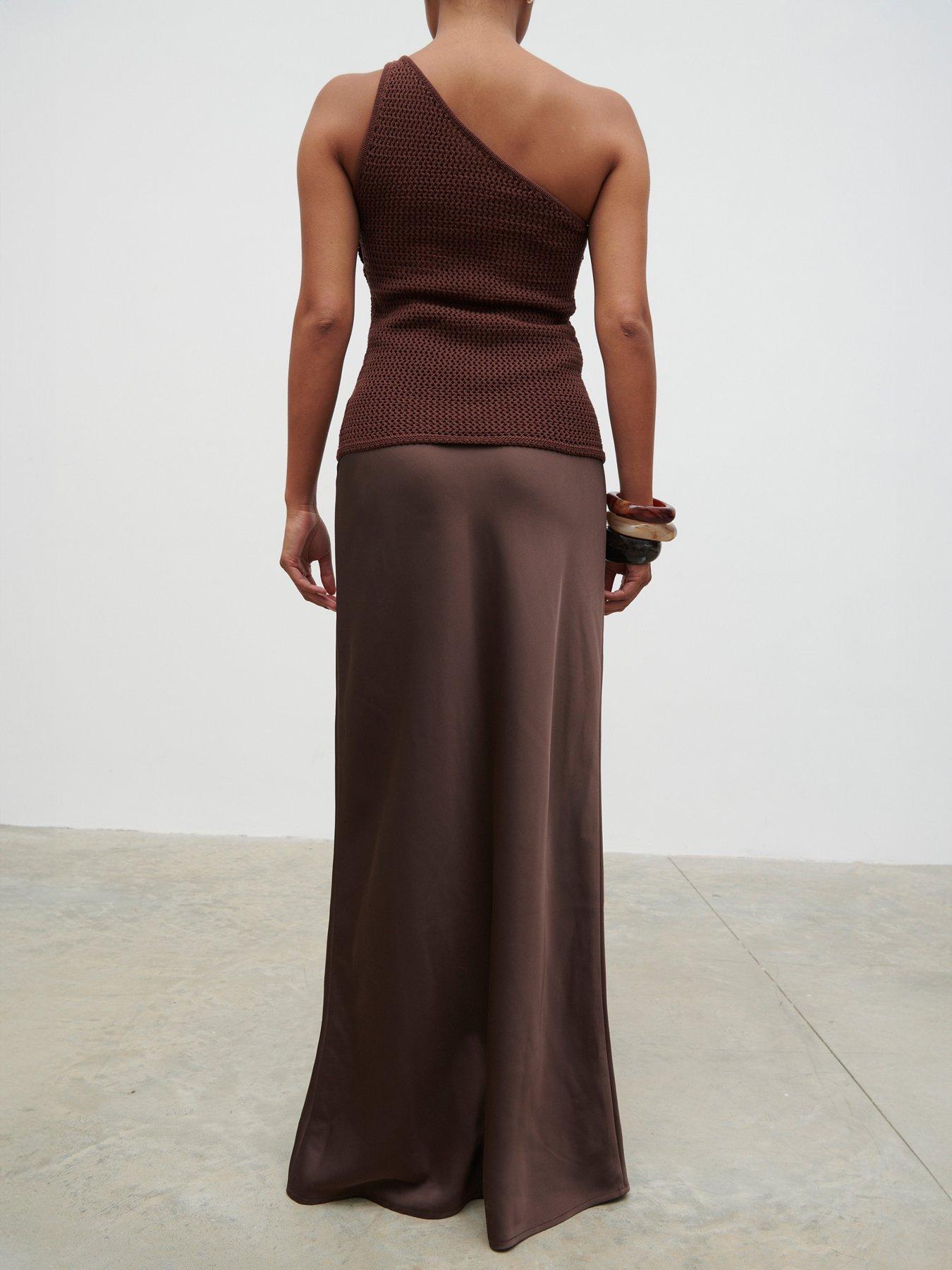 Image 2 of 4 of Pretty Lavish Breya Satin Maxi Skirt - Brown