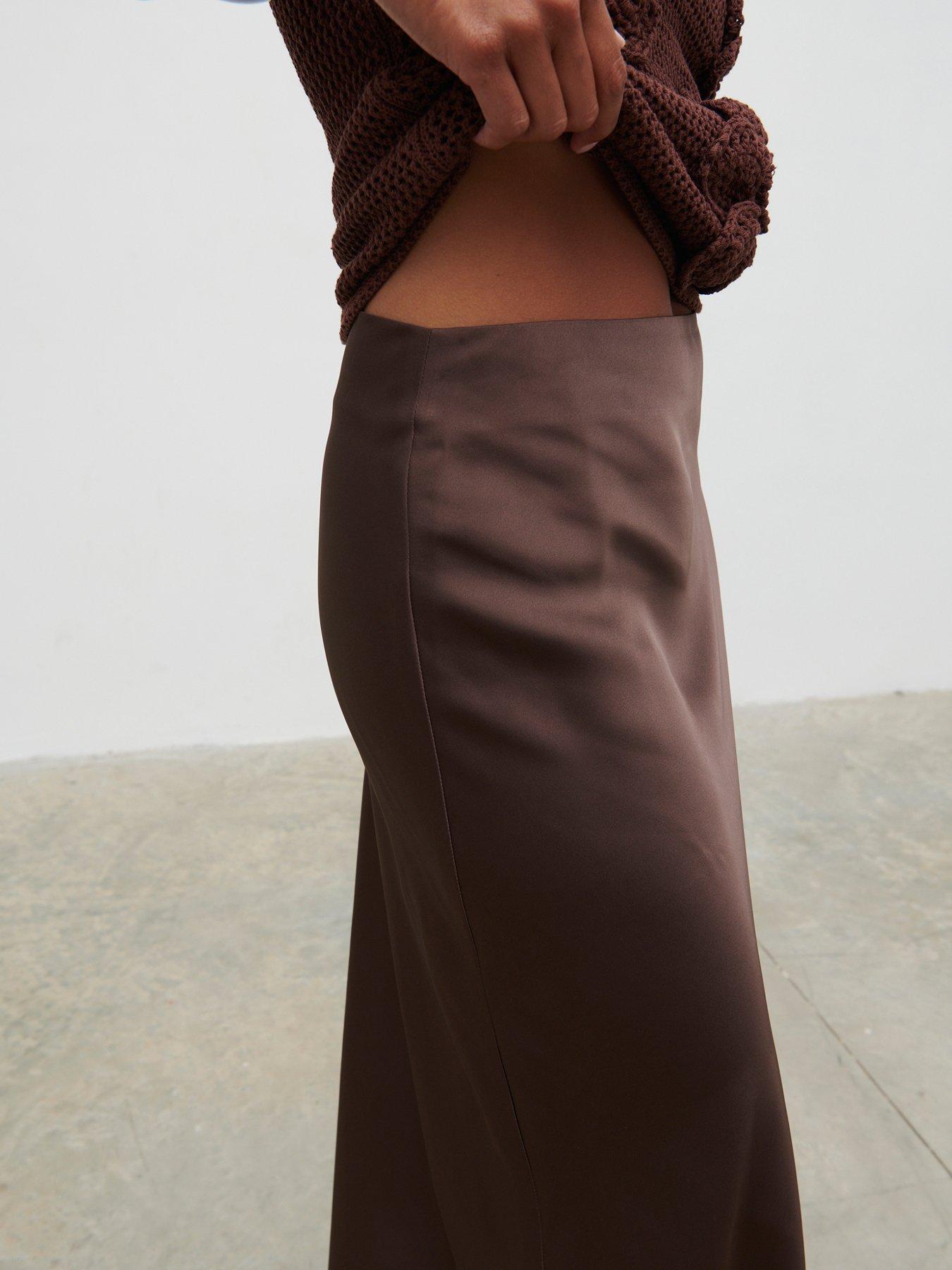 Image 4 of 4 of Pretty Lavish Breya Satin Maxi Skirt - Brown
