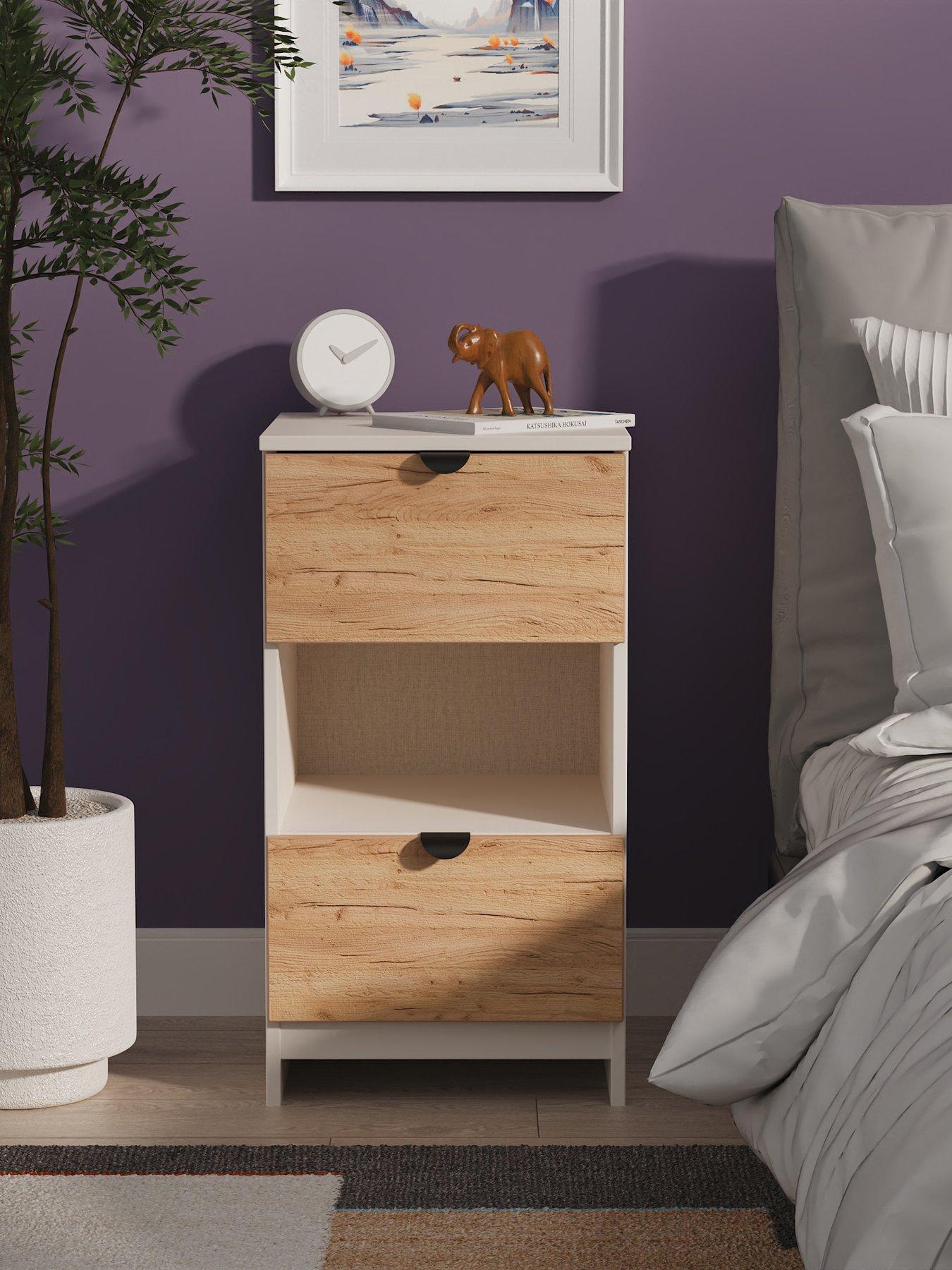 Image of SWIFT Nefeli Ready Assembled 2 Drawer Bedside Table - Oak/Taupe