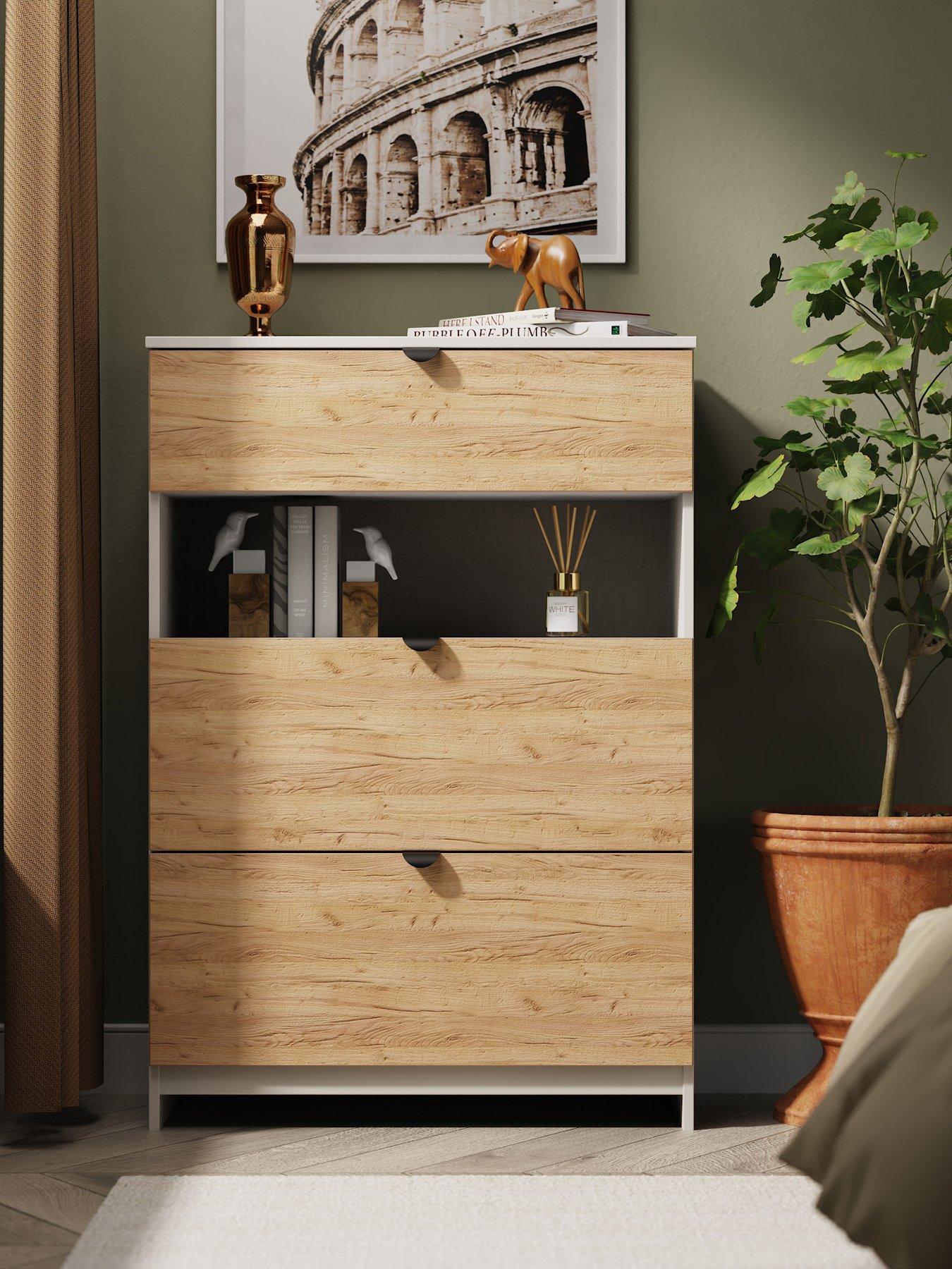 undefined Nefeli Ready Assembled 3 Drawer Deep Chest - Oak/Taupe