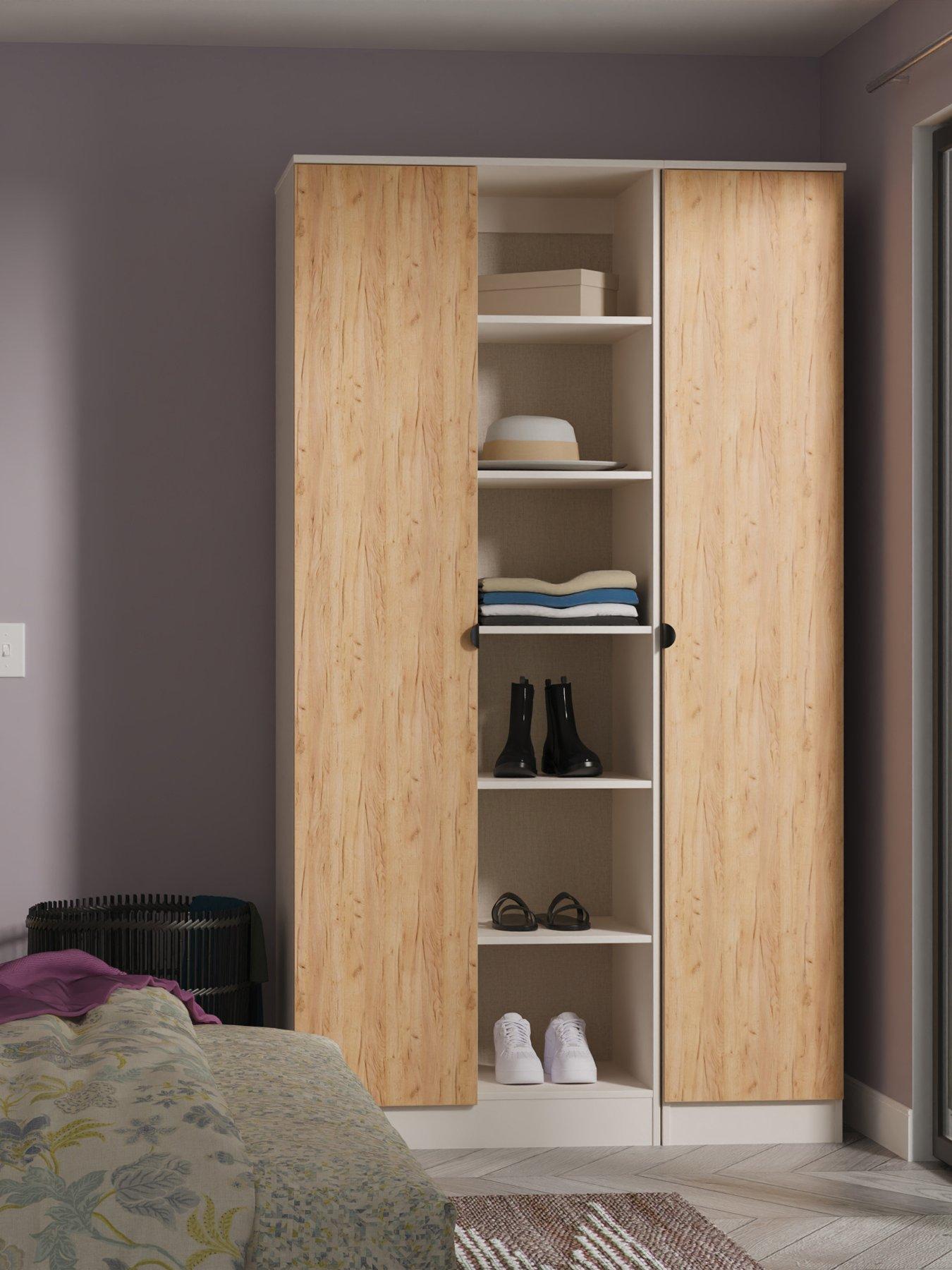 SWIFT Nefeli Ready Assembled Triple 2 Door Wardrobe with Shelving - Oak/Taupe