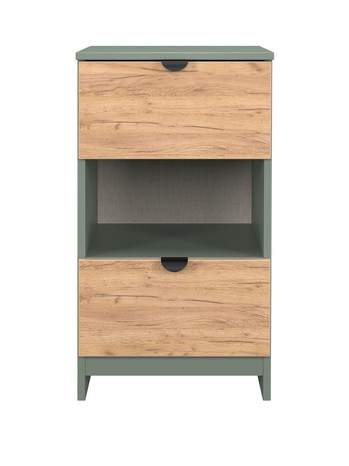 Image 2 of 6 of SWIFT Nefeli&nbsp;Ready Assembled 2 Drawer Bedside Table - Green/Oak