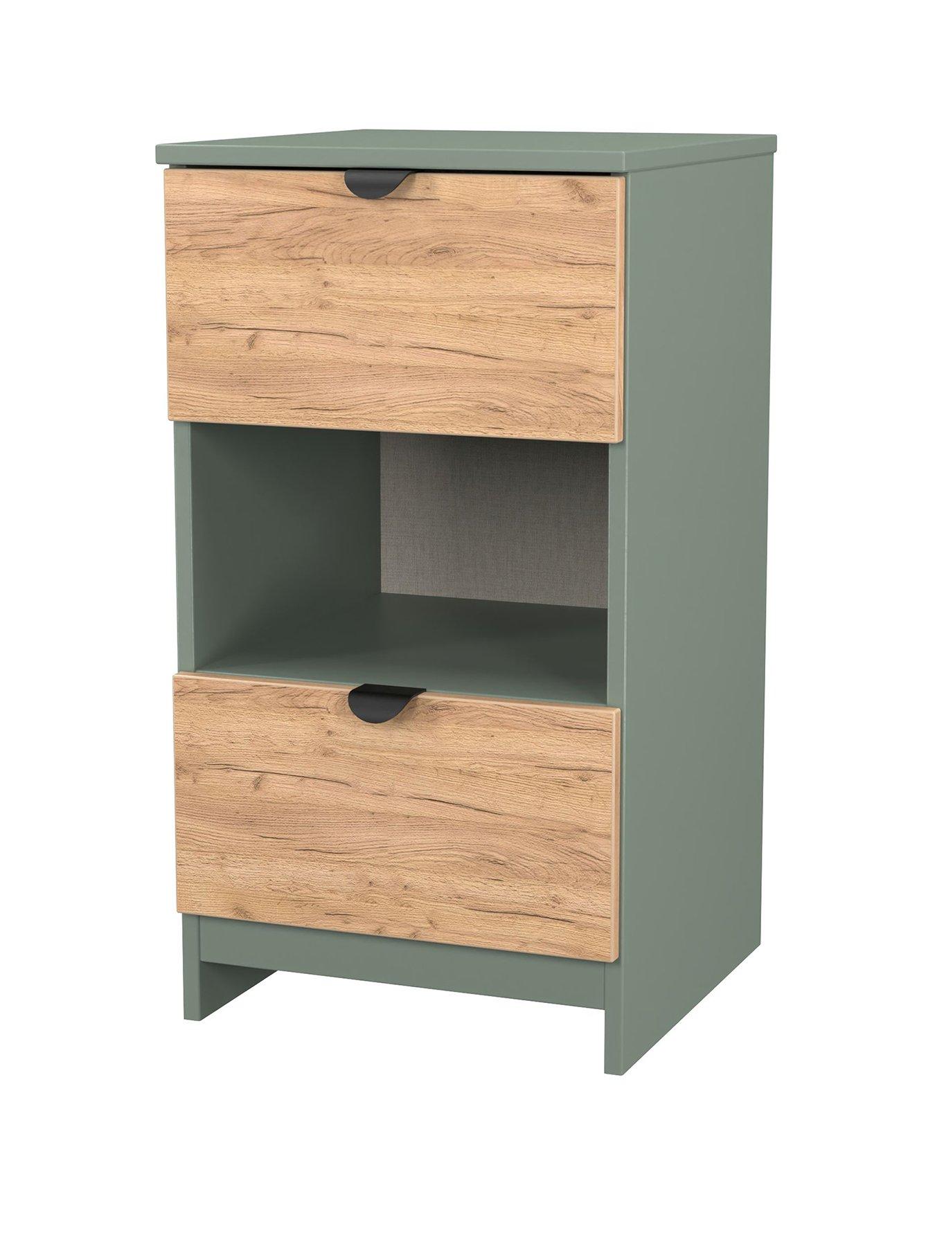 Image 3 of 6 of SWIFT Nefeli&nbsp;Ready Assembled 2 Drawer Bedside Table - Green/Oak