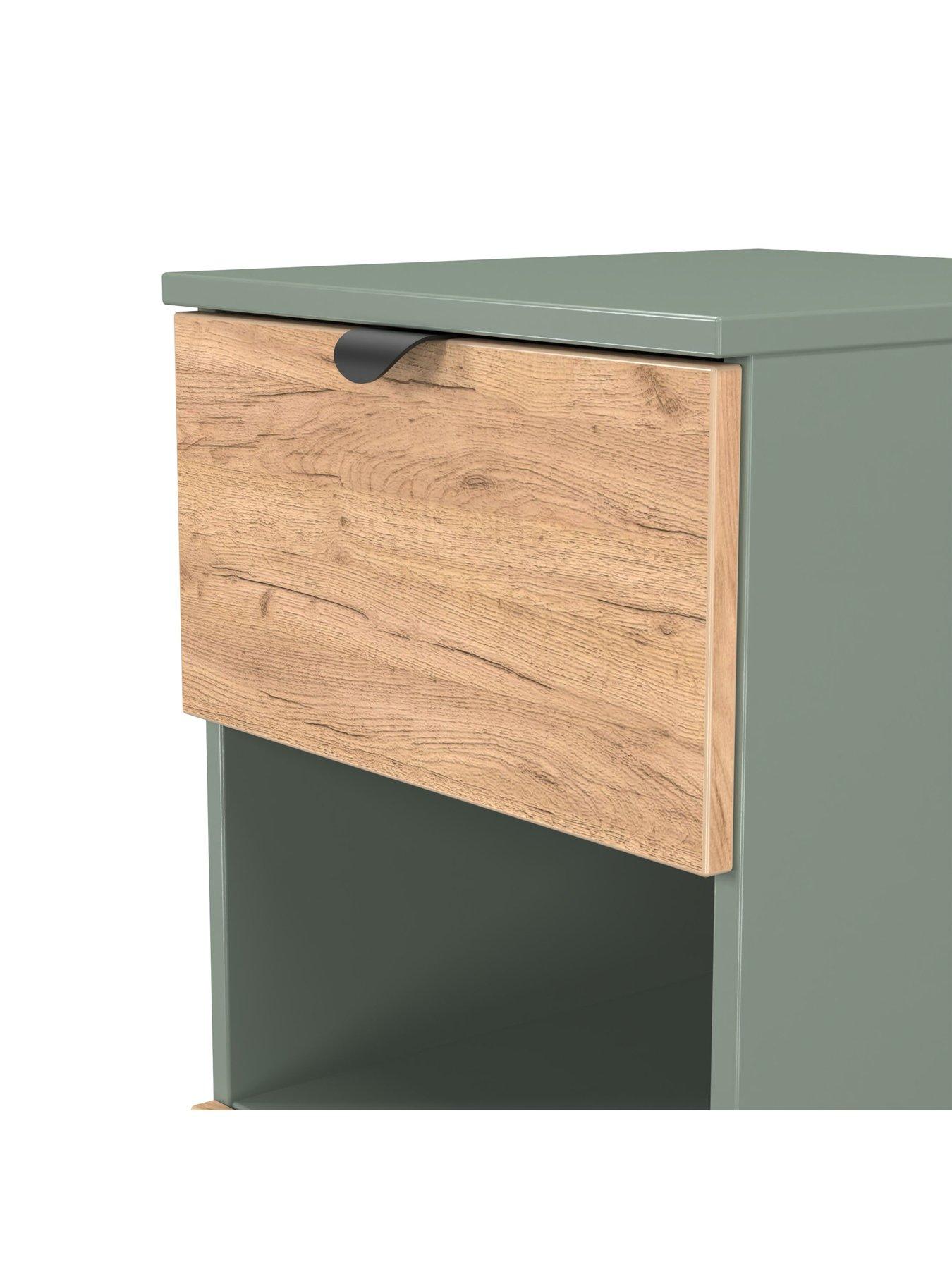 Image 4 of 6 of SWIFT Nefeli&nbsp;Ready Assembled 2 Drawer Bedside Table - Green/Oak