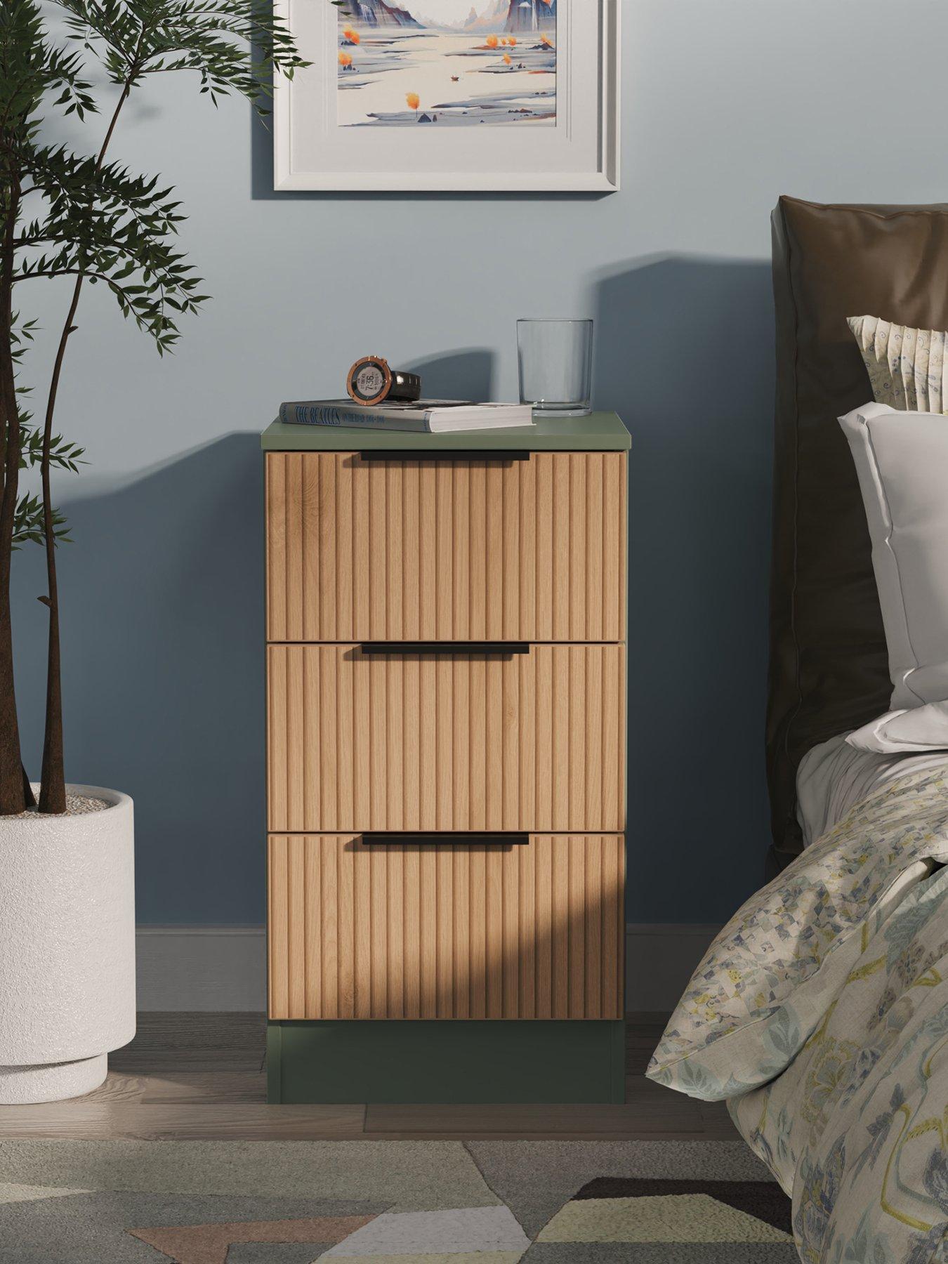 Image of SWIFT Lane Ready Assembled 3 Drawer Bedside Table - Green