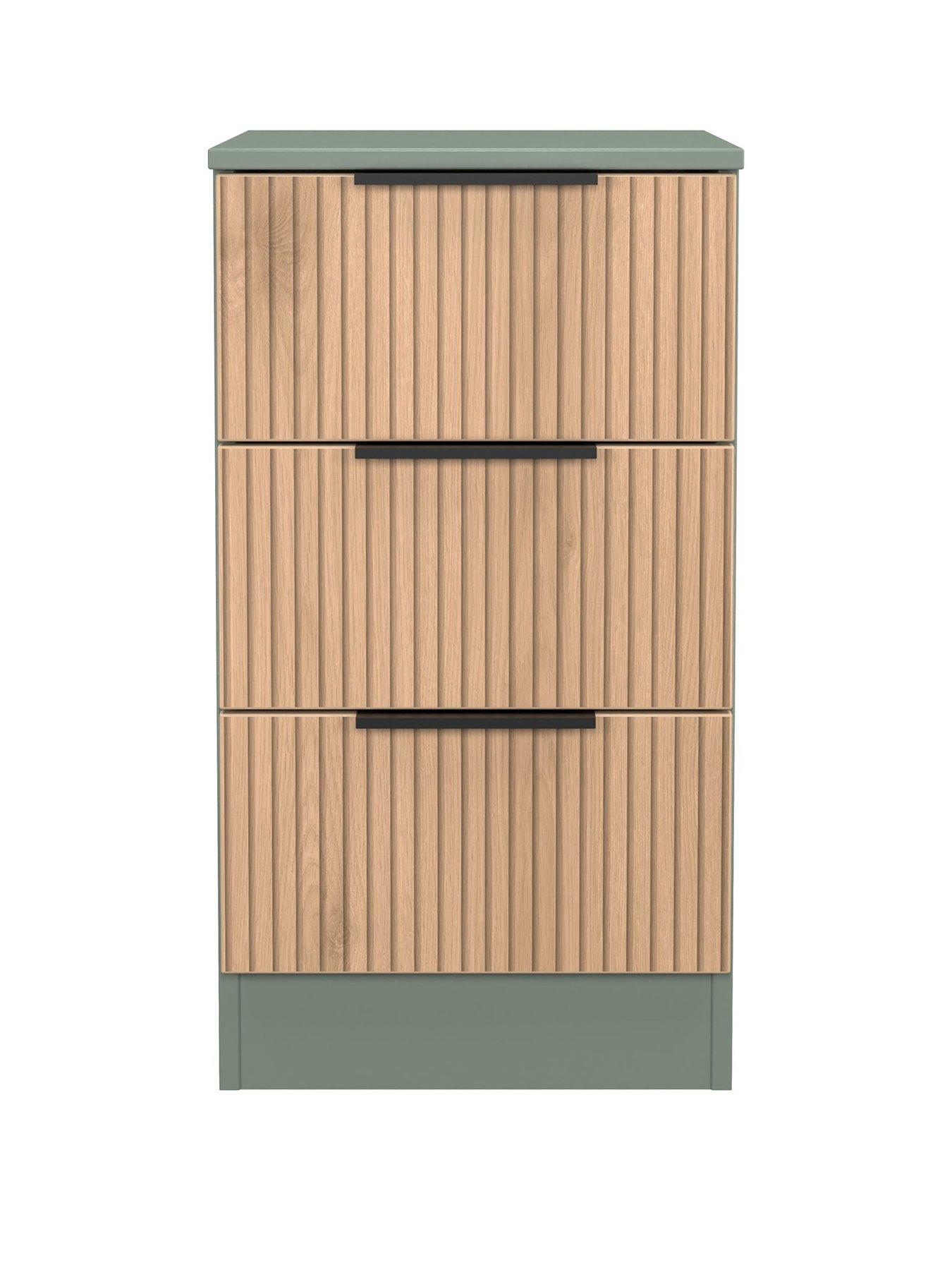 Image 2 of 6 of SWIFT Lane Ready Assembled 3 Drawer Bedside Table - Green