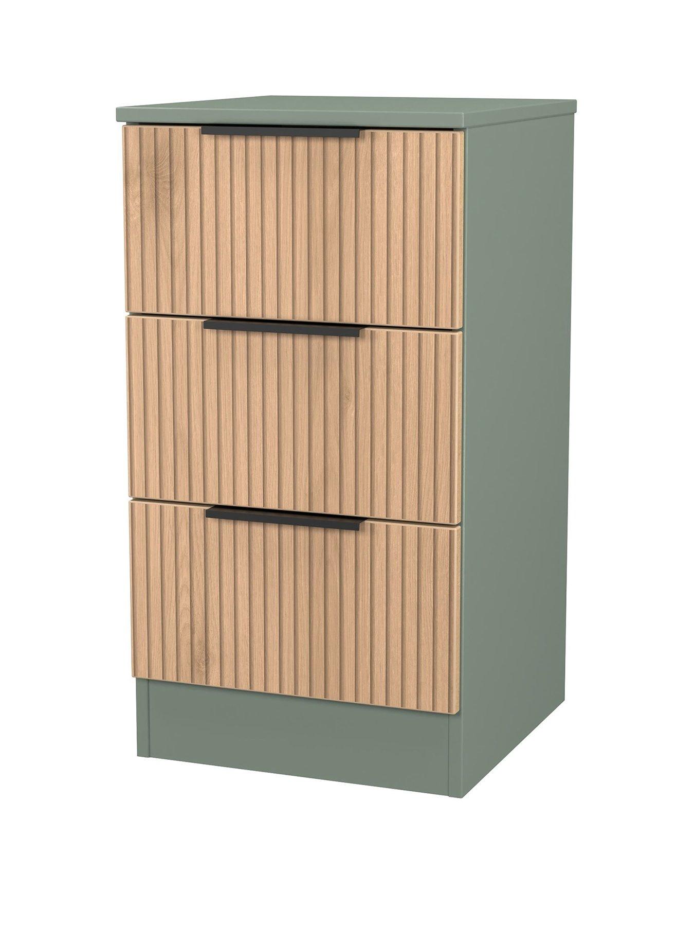 Image 3 of 6 of SWIFT Lane Ready Assembled 3 Drawer Bedside Table - Green