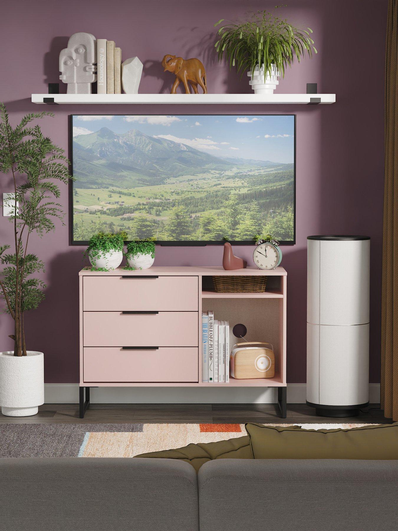 Image 1 of 5 of SWIFT Emerson Ready Assembled 3 Drawer Sideboard/TV&nbsp;Unit - Pink