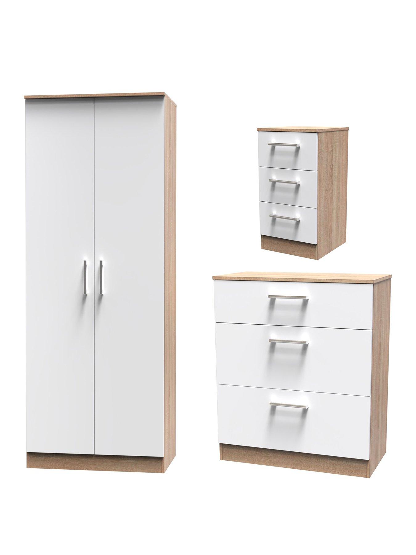 Image 2 of 6 of SWIFT Chester Ready Assembled&nbsp;Bedroom Furniture Package - 2 Door Wardrobe, 3 Drawer Chest and 3 Bedside Table