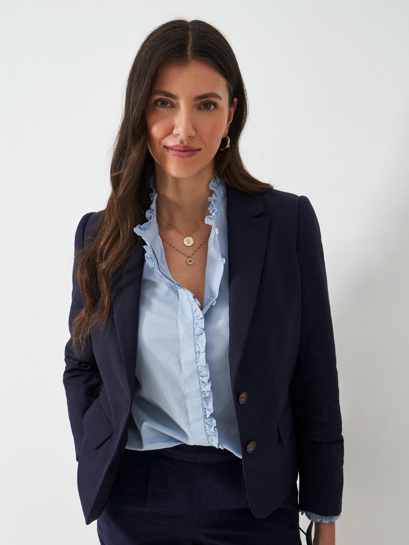 Image of Crew Clothing Linen Blend Blazer - Navy