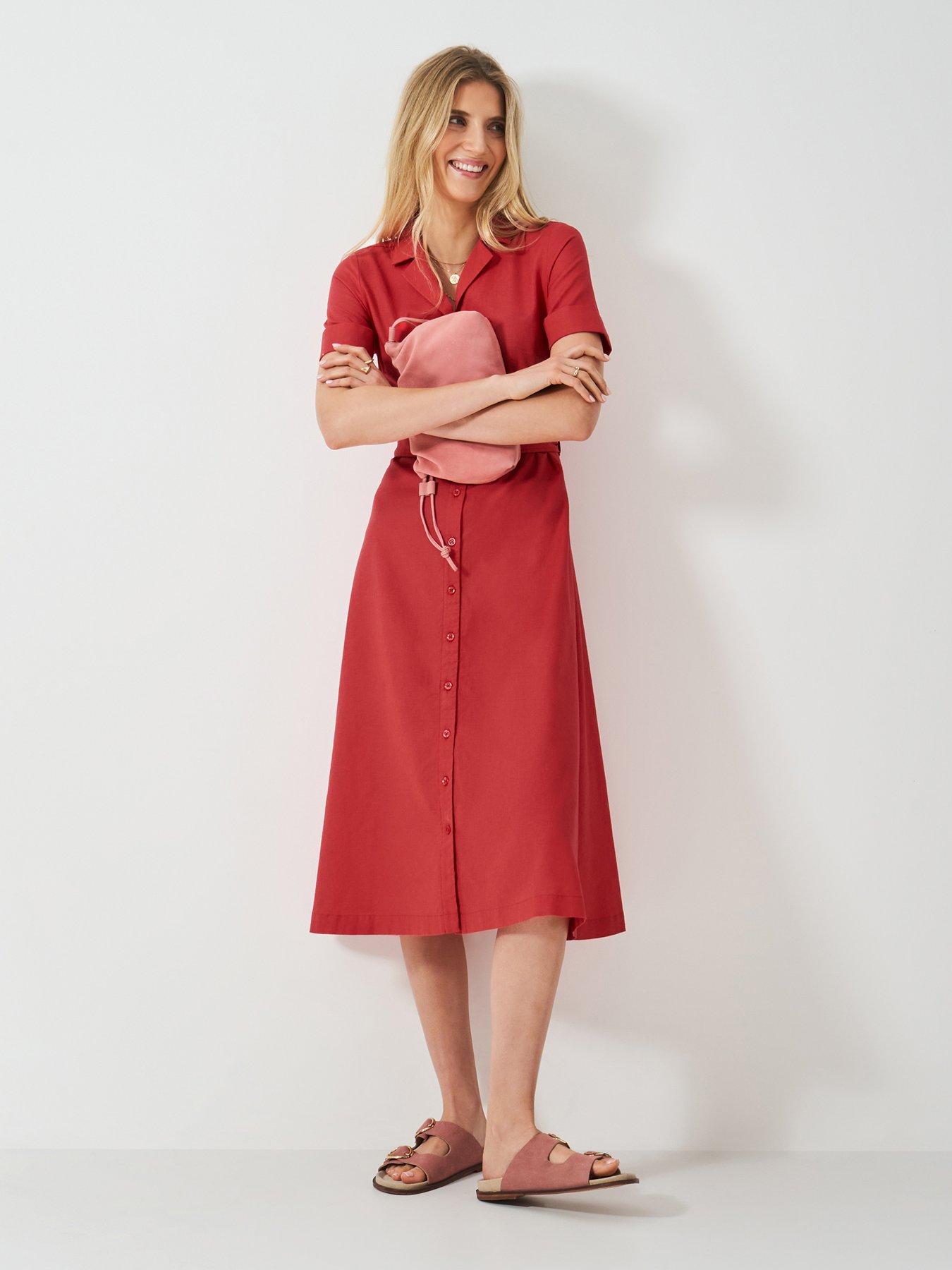 undefined Ava Linen-Blend Shirt Dress - Red