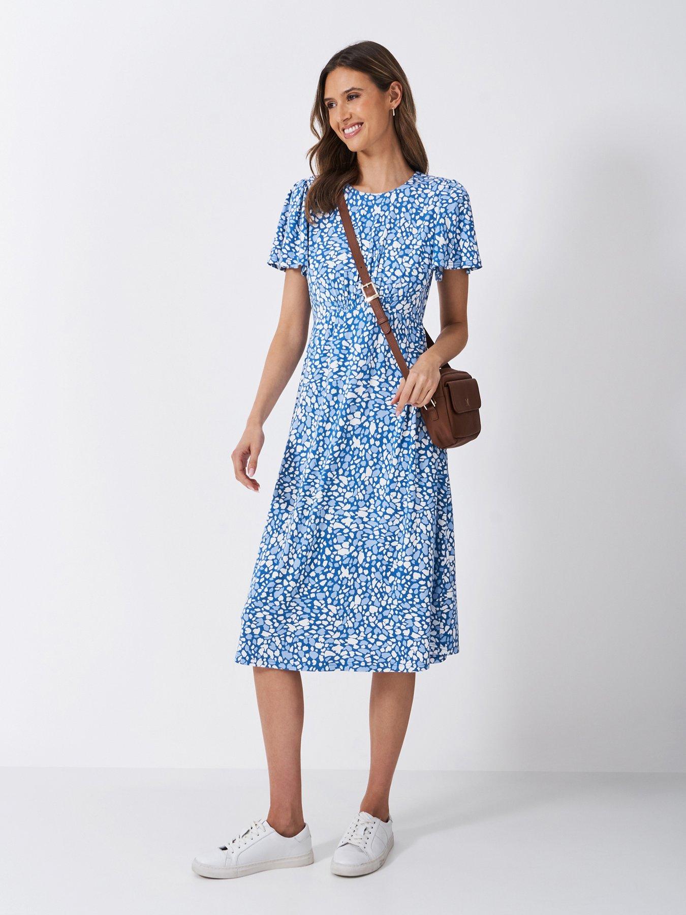 undefined Jenna Floral Flutter Jersey Dress - Blue