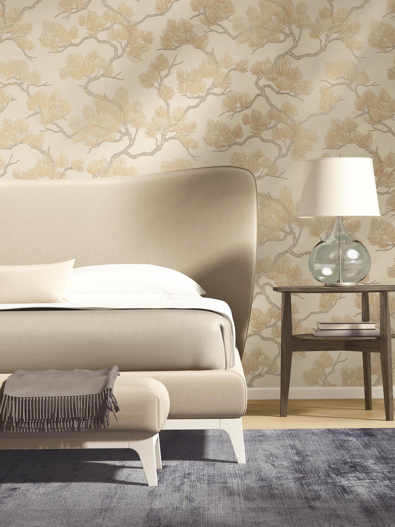 Design ID Wall Fabric Pine Tree Wallpaper - Gold