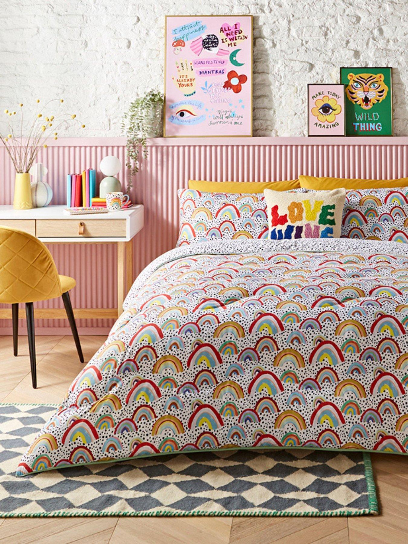Image 1 of 5 of Night Lark x Eleanor Bowmer Rainbow Print&nbsp;Coverless Quilt and Pillowcase Set