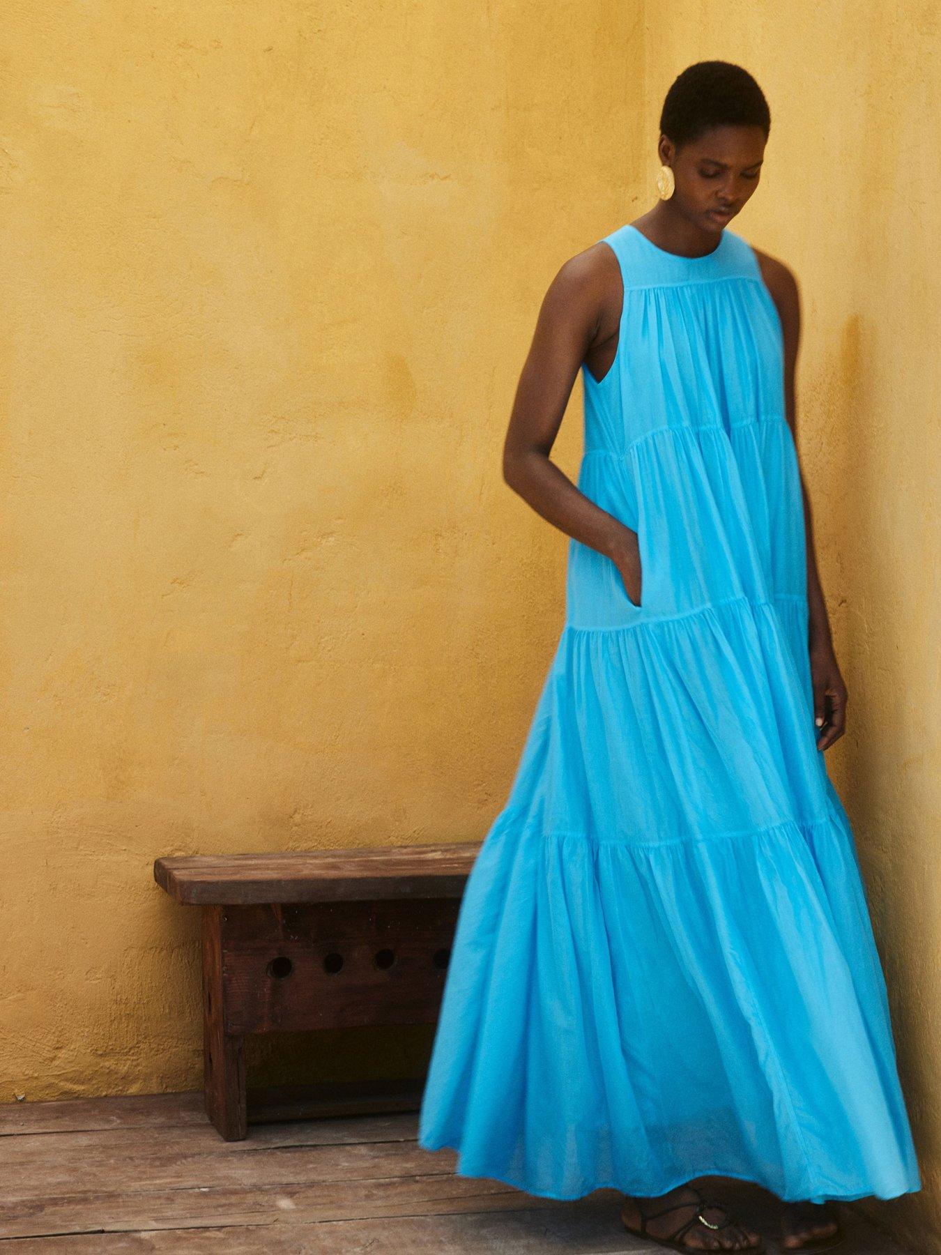 undefined Lack Tiered Maxi Dress - Bright Blue