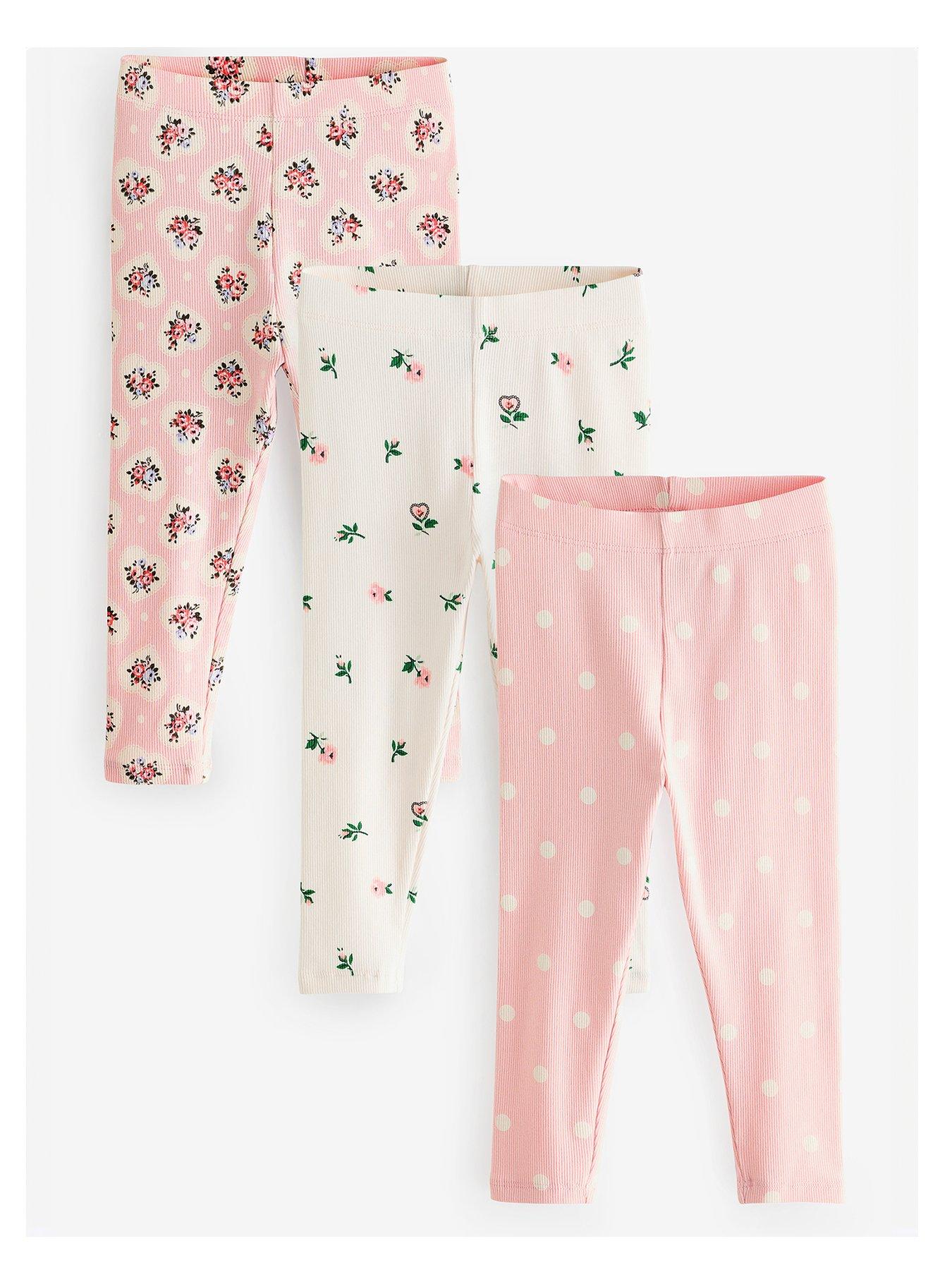 undefined Floral Ribbed Leggings 3 Pack - Pink