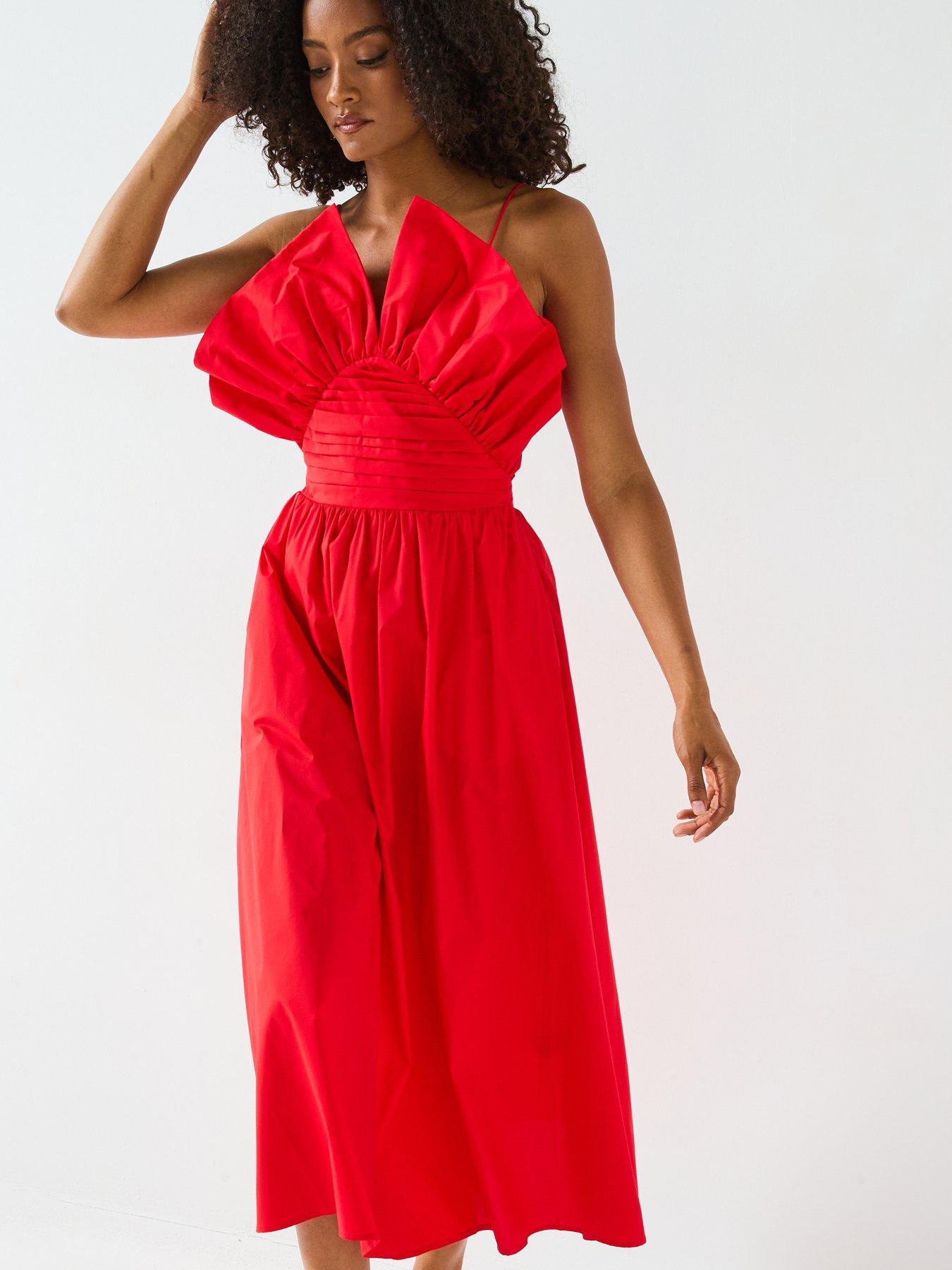 strapless open back dress Talia Red Polka Dot Dress