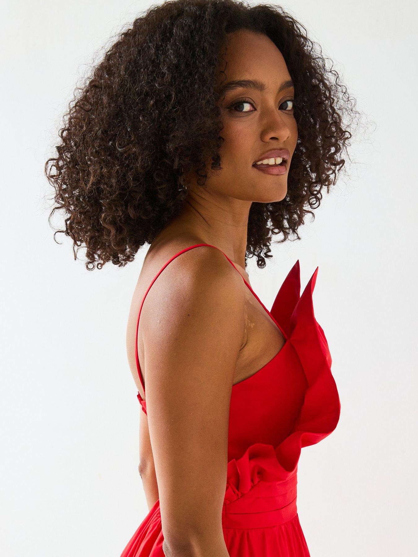 strapless open back dress Short Sleeve Maxi Dress in Polka Dot -RED  Cutie London