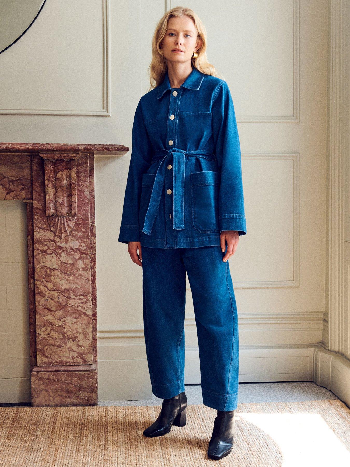undefined Macy Denim Longline Belted Jacket - Blue