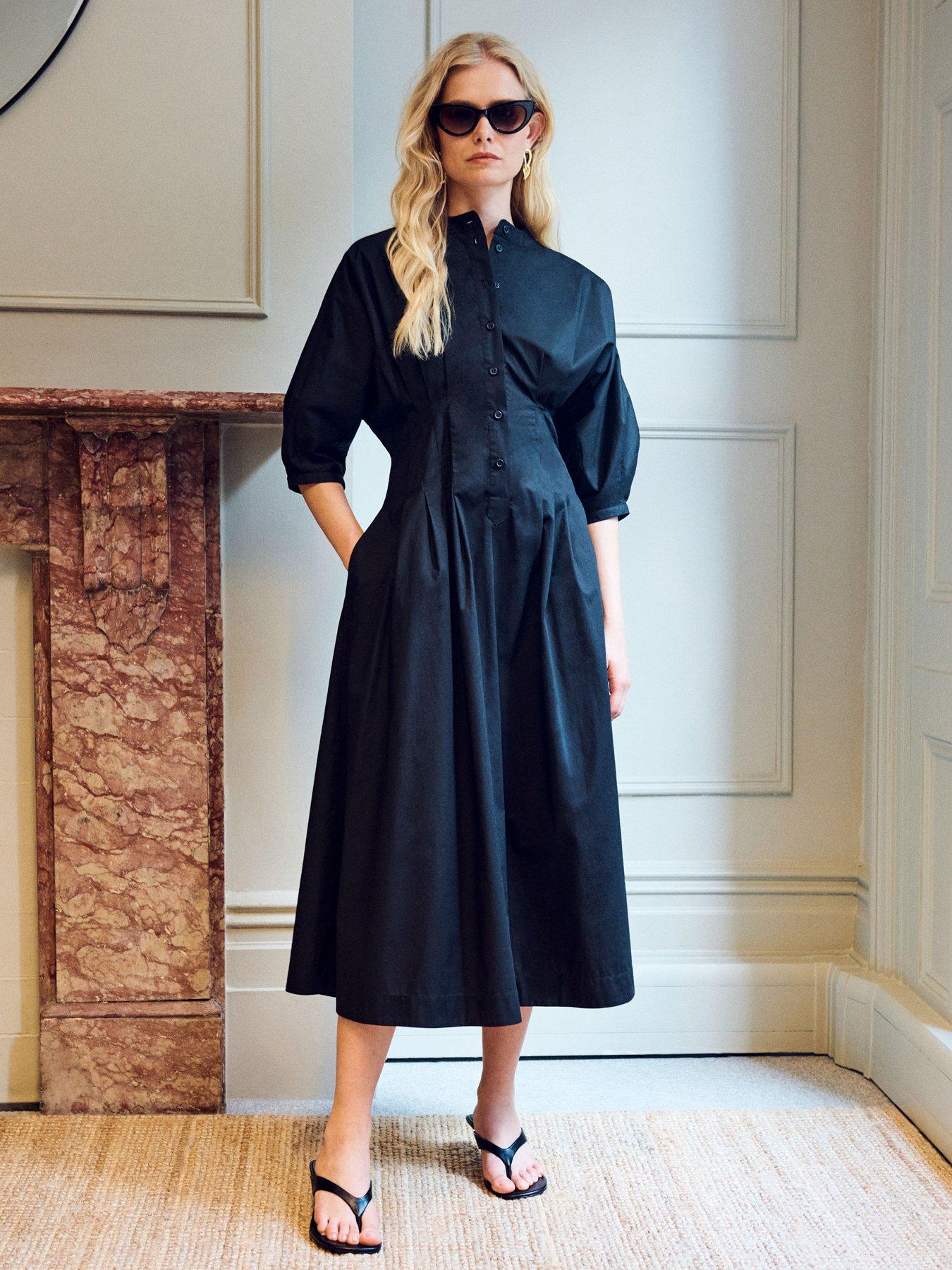 undefined Nova Waisted Poplin Dress - Black
