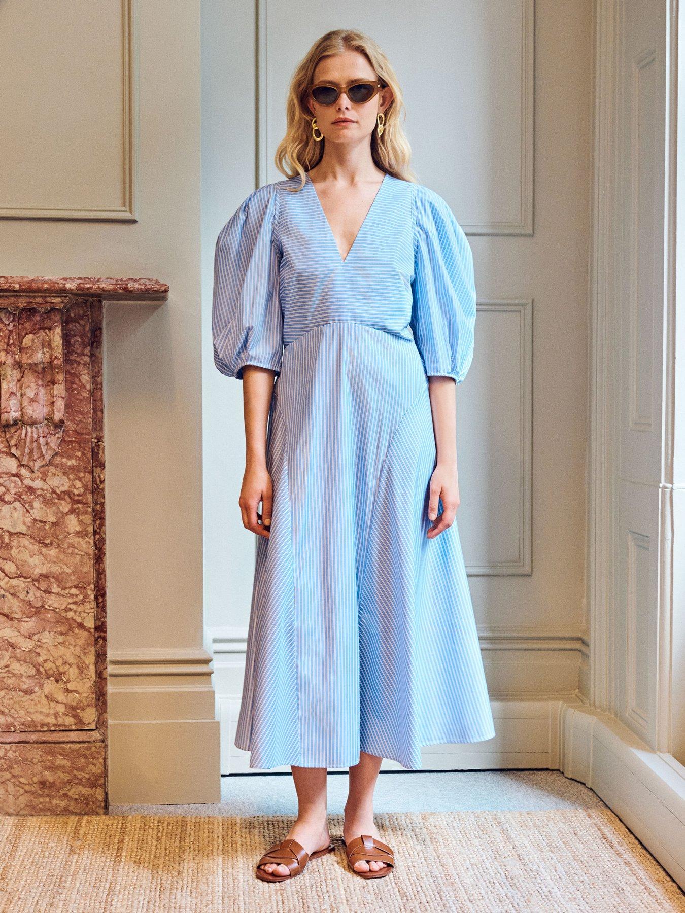undefined Mila Full Sleeve Stripe Dress - Blue