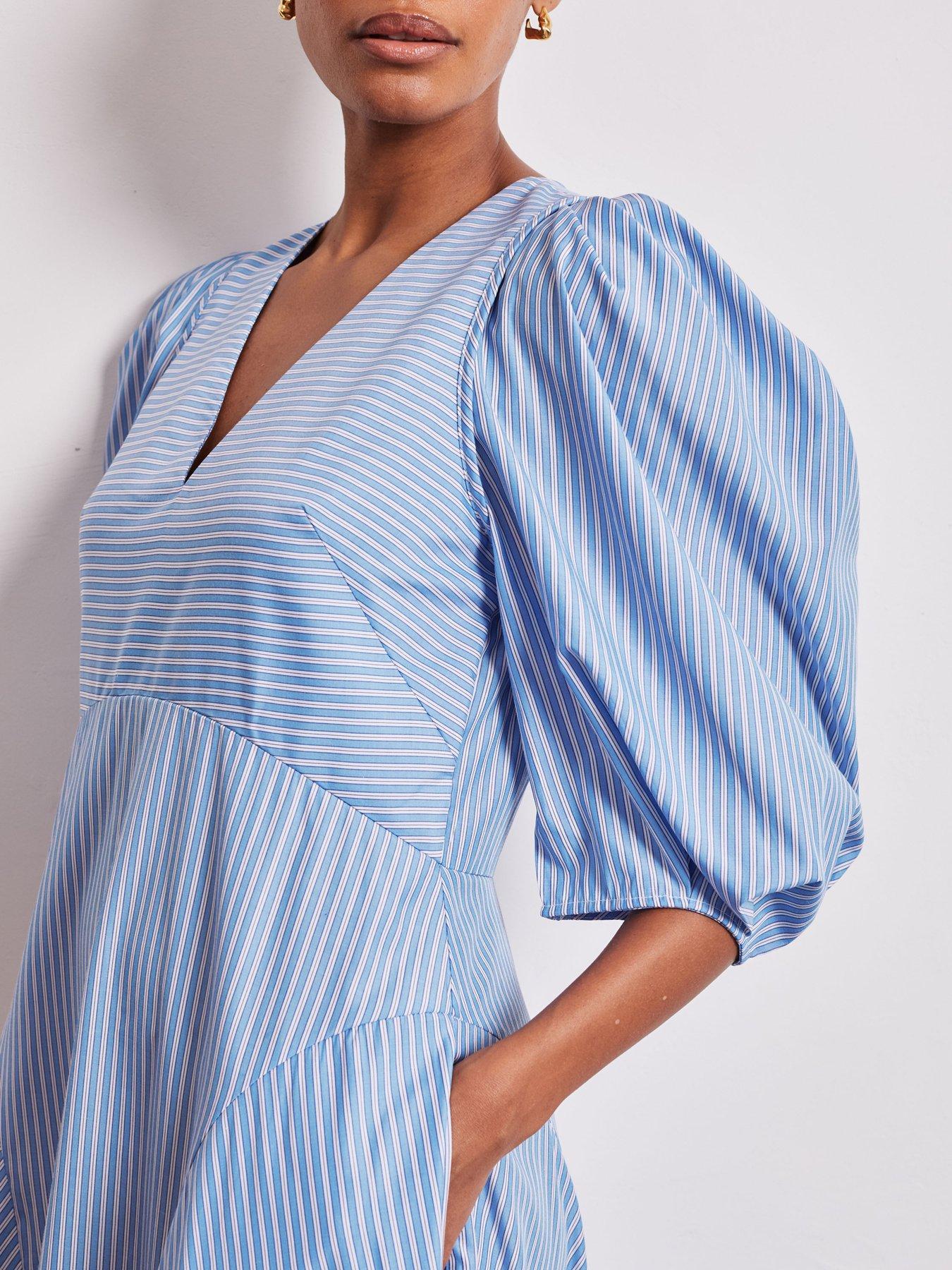 Image 4 of 4 of Vivere Mila Full Sleeve Stripe Dress - Blue