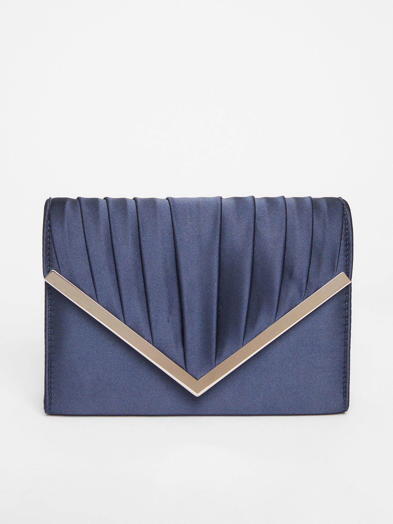 undefined Navy Pleated Clutch Bag