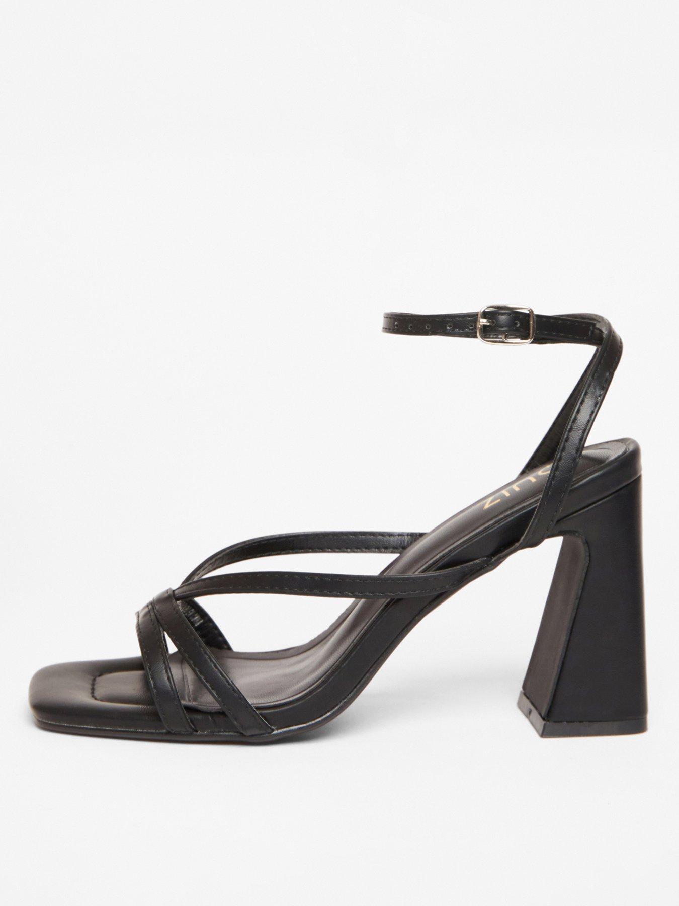 undefined Black Strappy High Block Heels