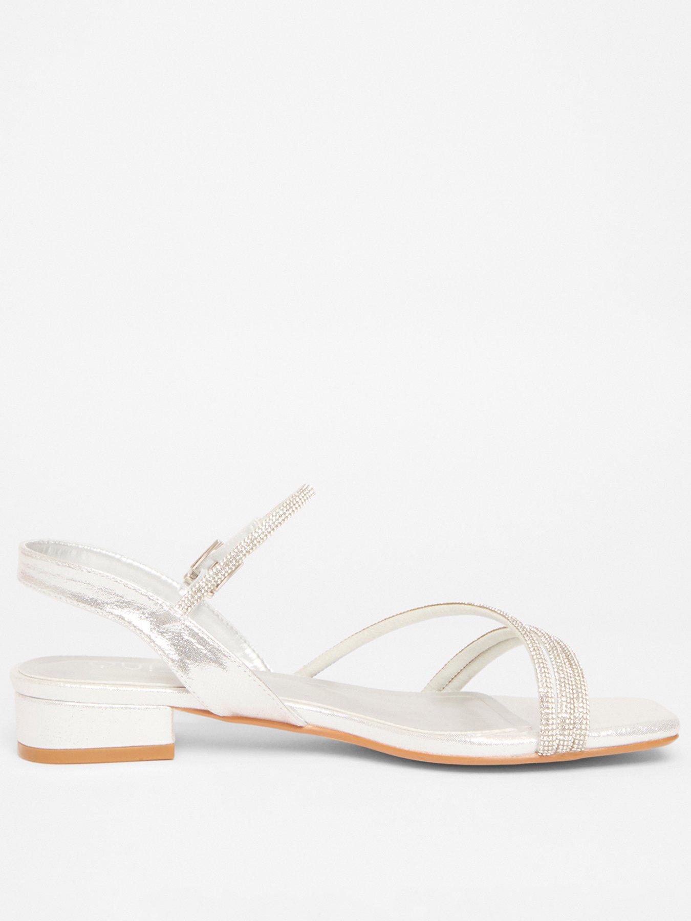 undefined Silver Diamante Strappy Flat Sandals