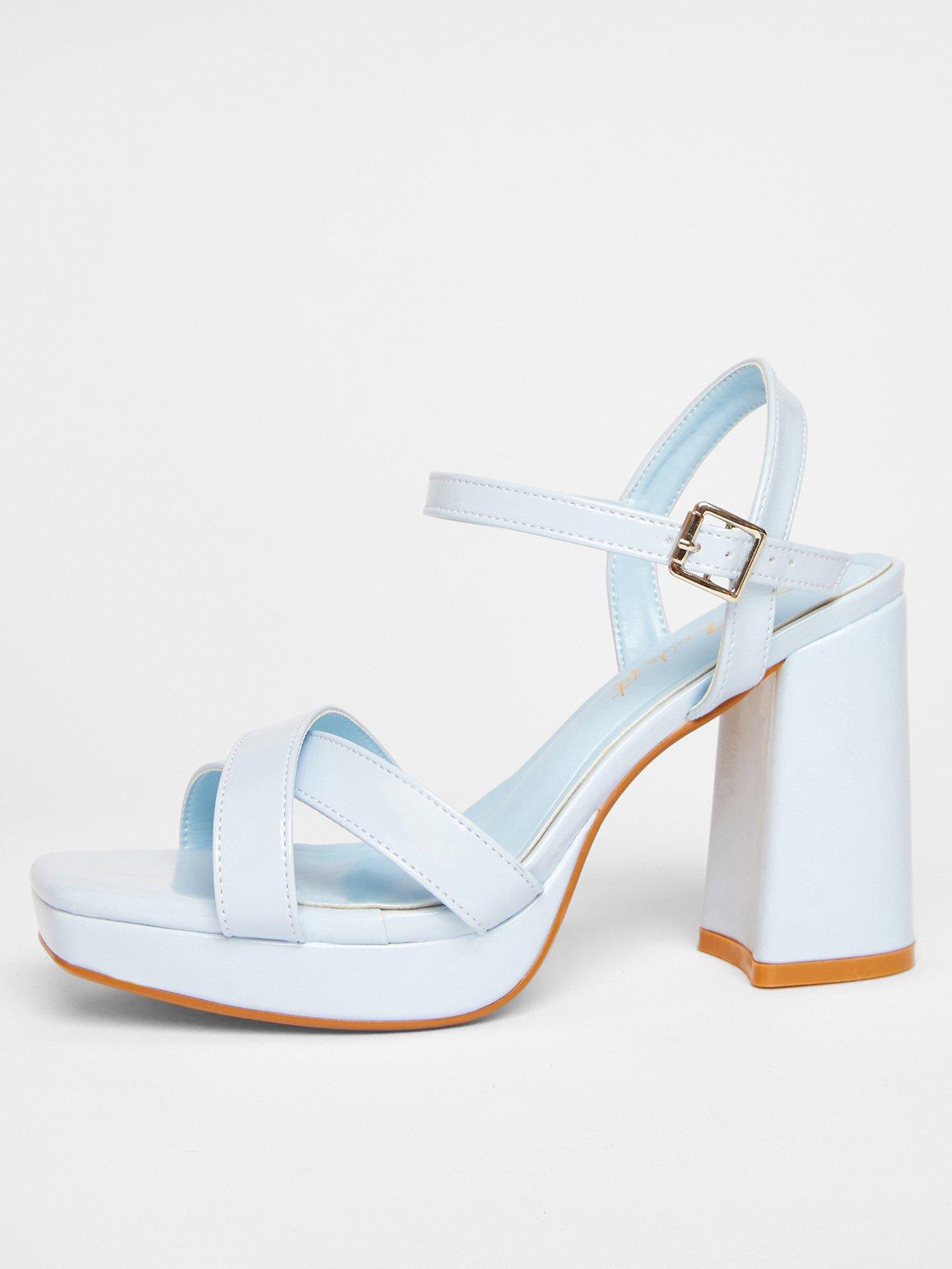 undefined Wide Fit Blue Faux Leather Block Heels