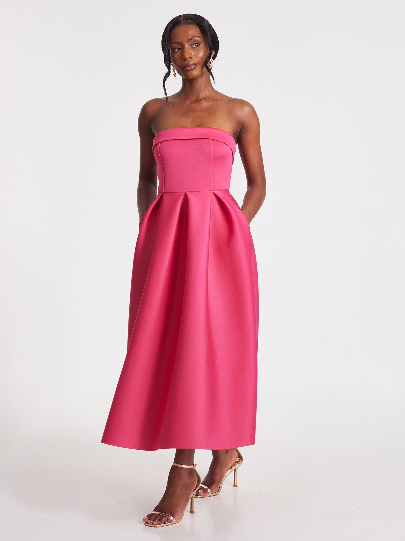 bandeau skater dress Light Pink boohoo Bandeau Lace Up Back Skater Dress