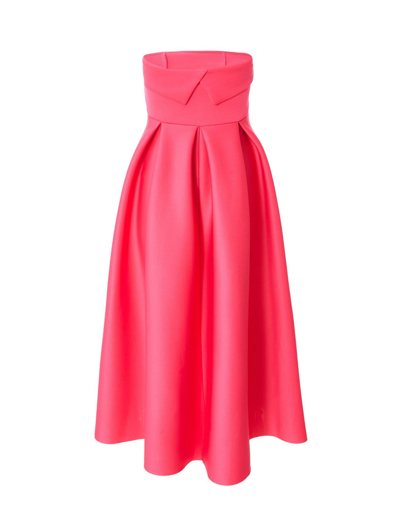 knee length dresses for ladies Annalise Pink Porcelain Print Bandeau Skater Midi Dress – Club L London main image 1
