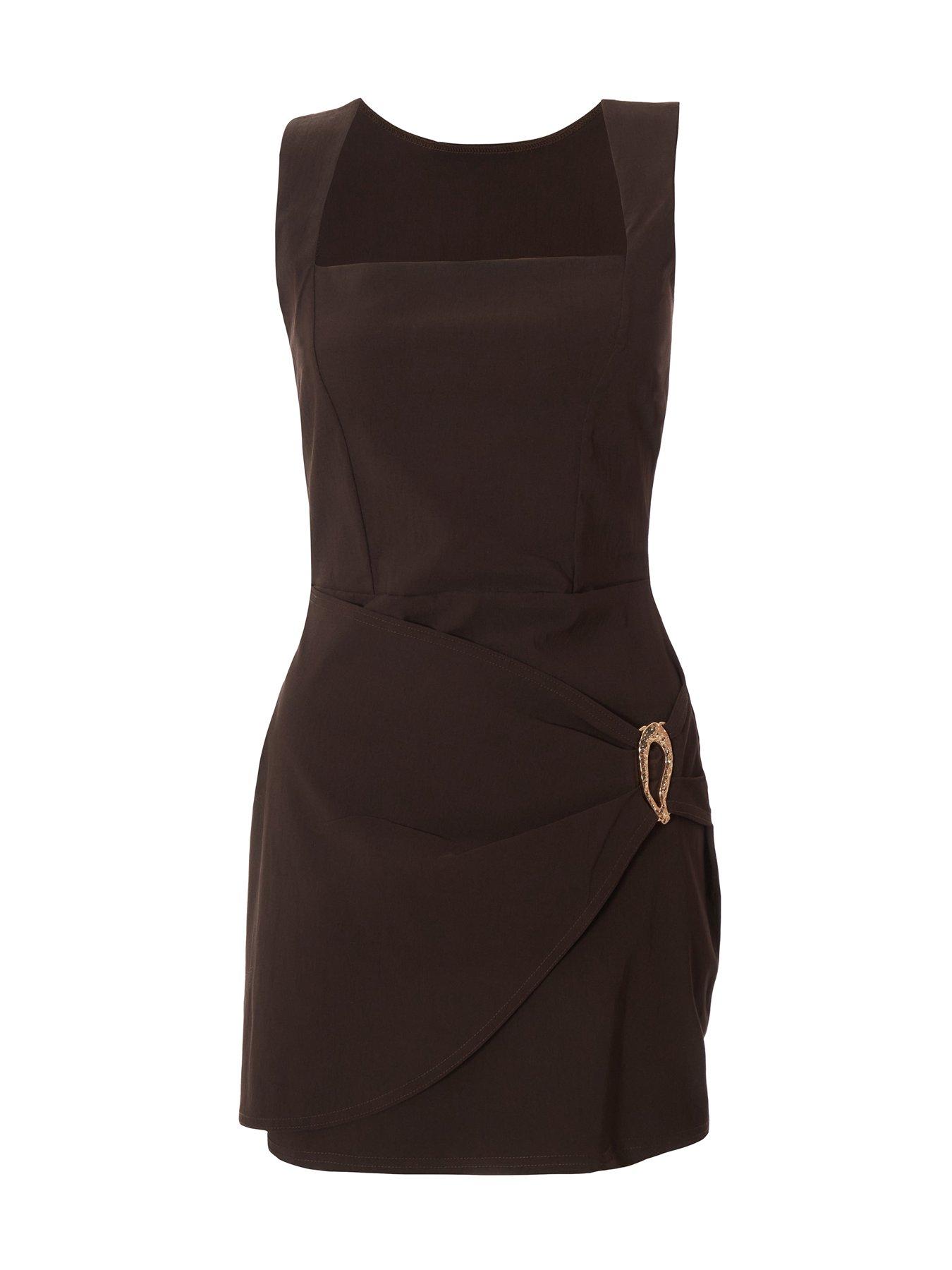 Image 4 of 6 of Quiz Brown Square Neck Mini Dress