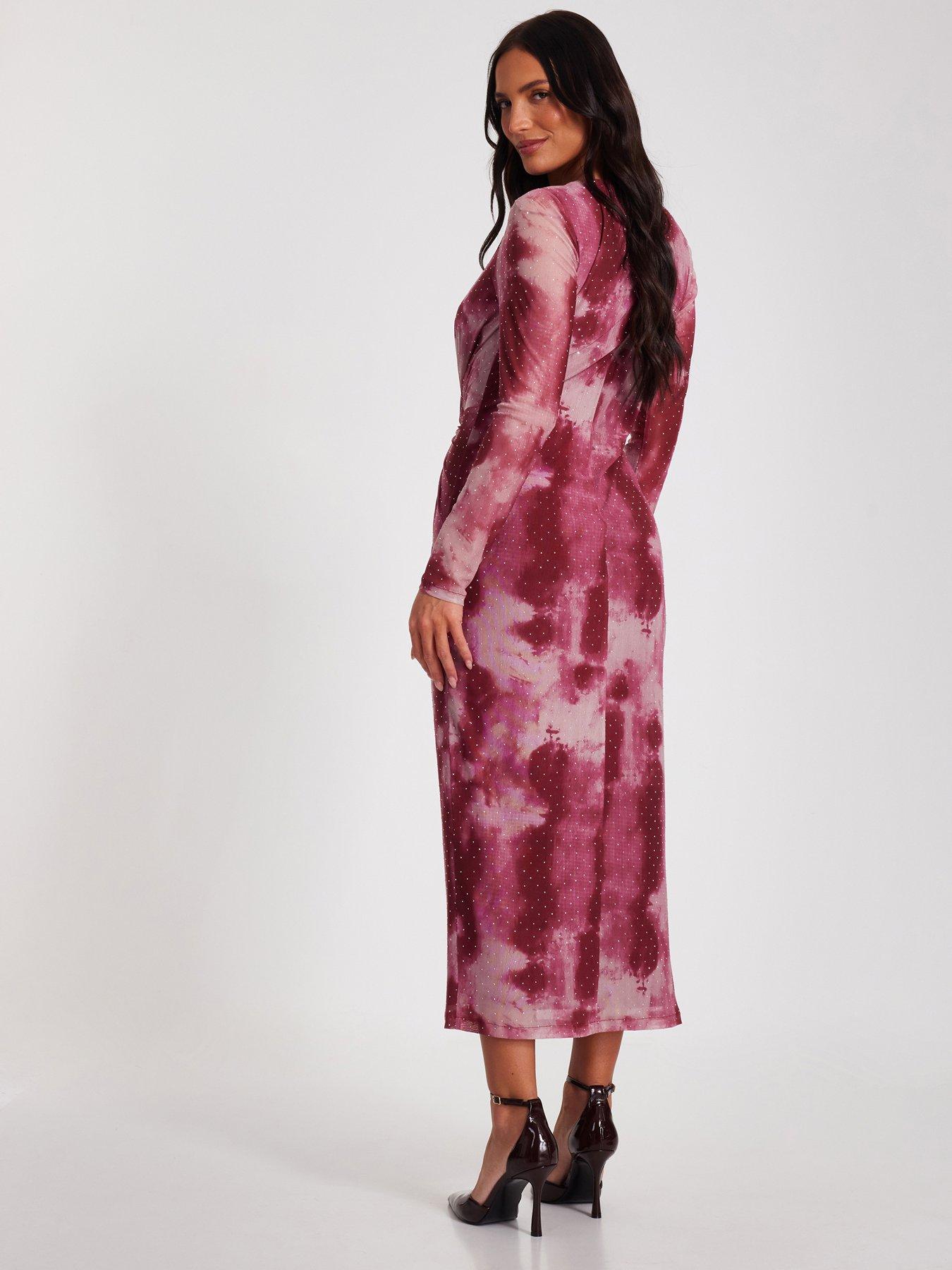 Image 2 of 6 of Quiz Dark Pink Marble Print Midaxi Dress