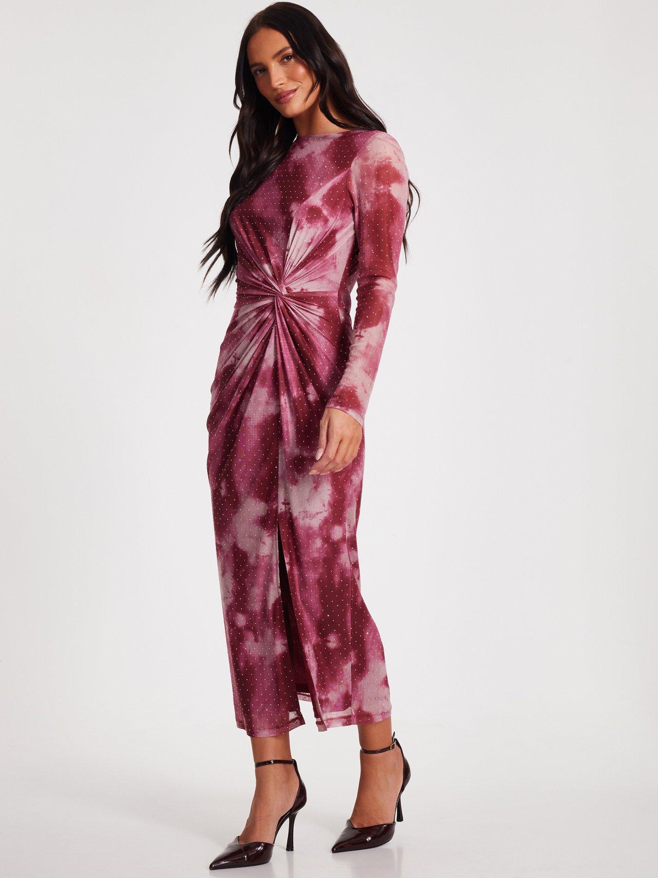 Image 3 of 6 of Quiz Dark Pink Marble Print Midaxi Dress