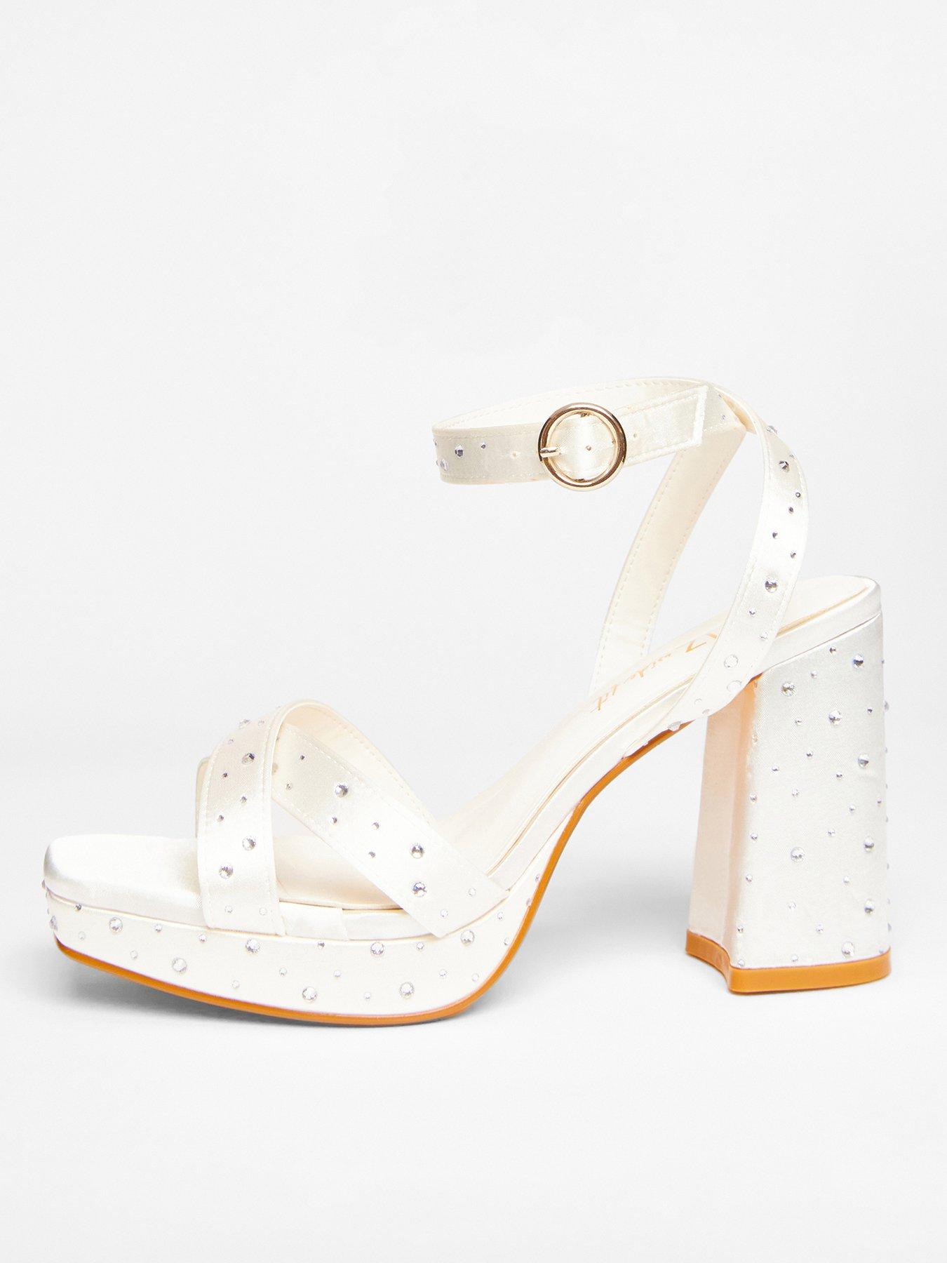 undefined Wide Fit White Bridal Diamante Platform Heels