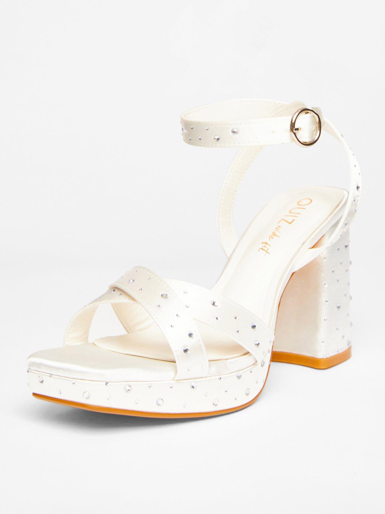 Image 2 of 5 of Quiz Wide Fit White Bridal Diamante Platform Heels