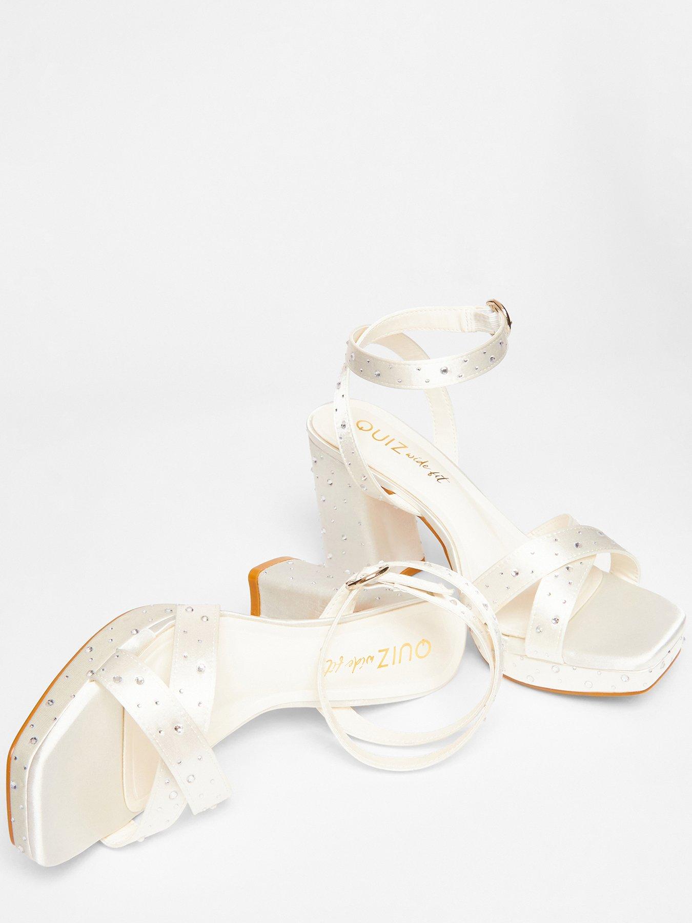 Image 3 of 5 of Quiz Wide Fit White Bridal Diamante Platform Heels
